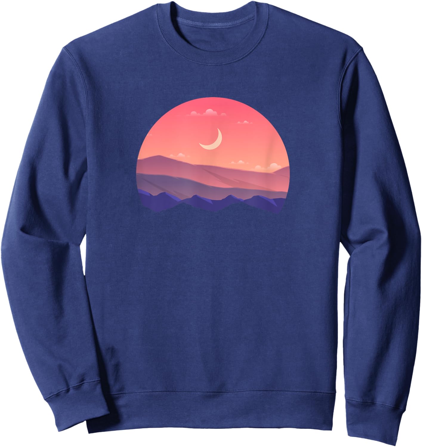 Pink Mountain and Moon Sunset Scene Silhouette Sweatshirt - Sweatshirt | Navy