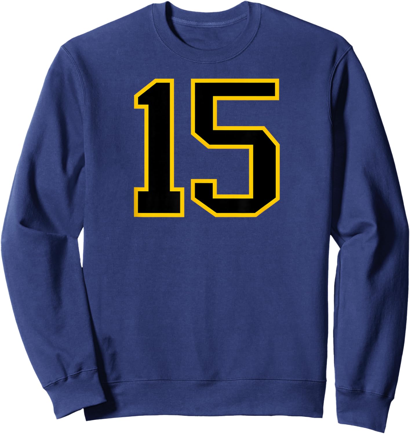 Number #15 Sports Team Yellow Black Number Sweatshirt - Sweatshirt | Navy