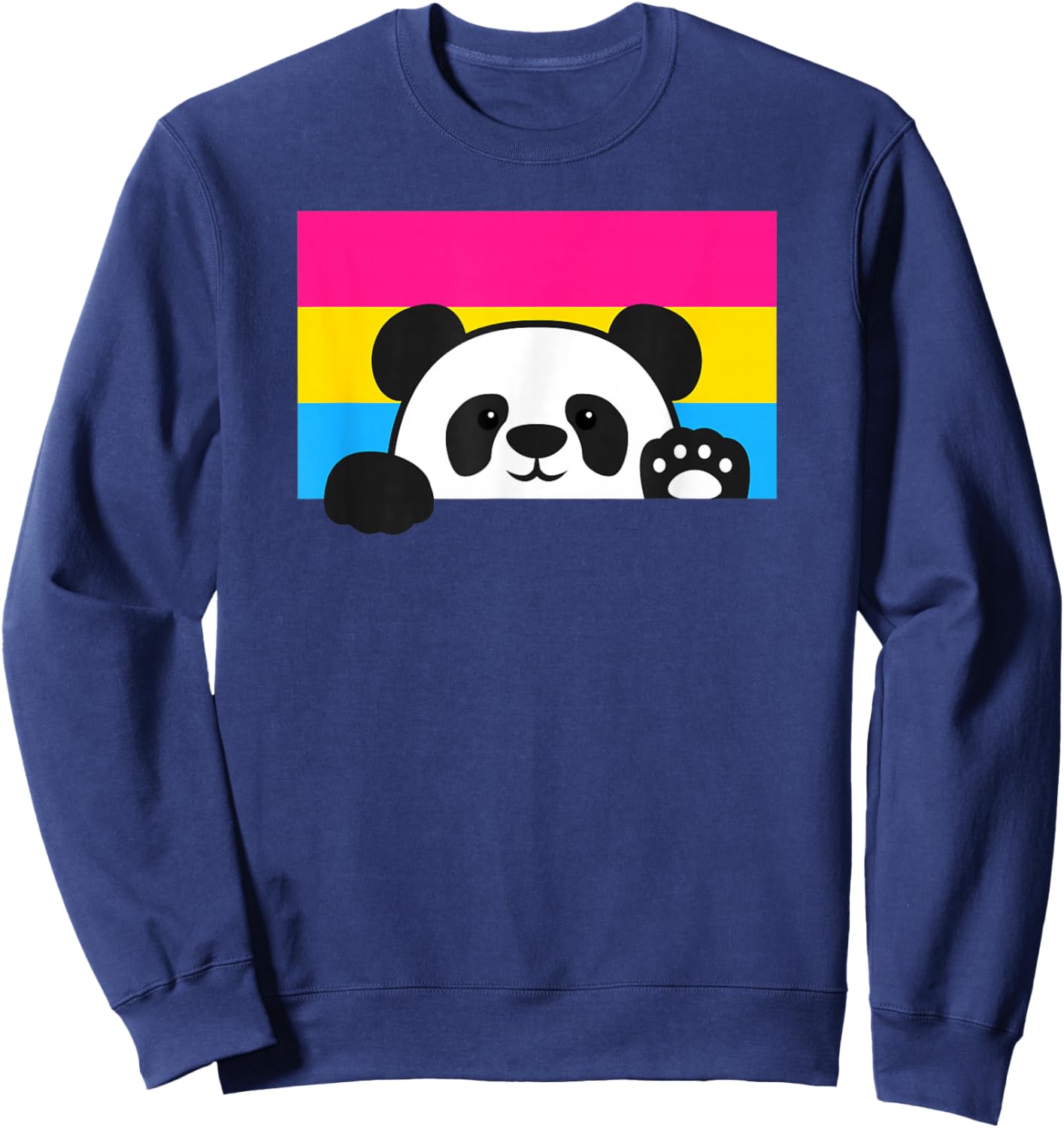 Panda Bear Love Pansexual Pride Flag Aesthetic Cute Cartoon Sweatshirt - Sweatshirt | Navy