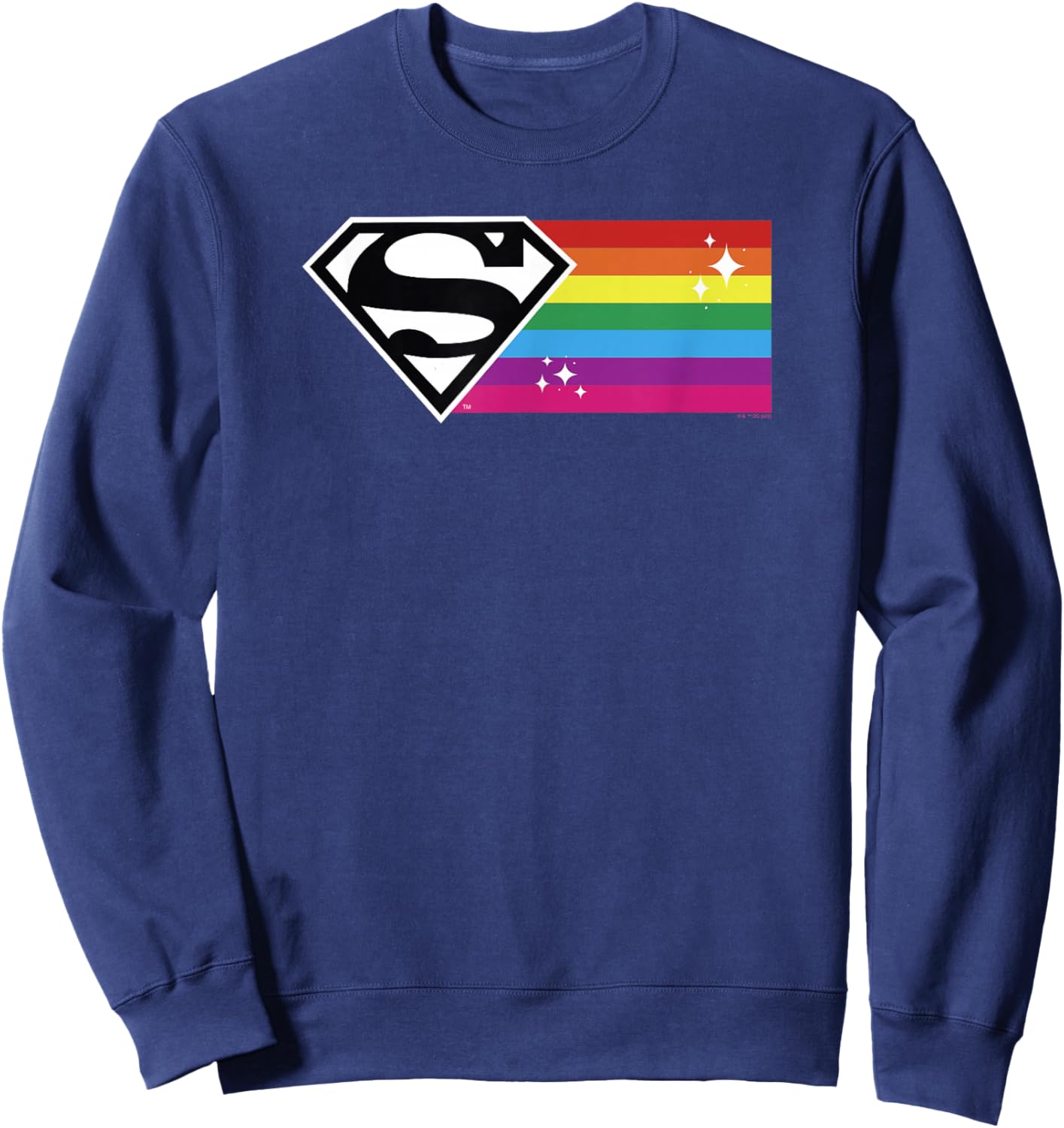 DC Comics Pride Justice League Superman Rainbow Flag Sparkle Sweatshirt - Sweatshirt | Navy