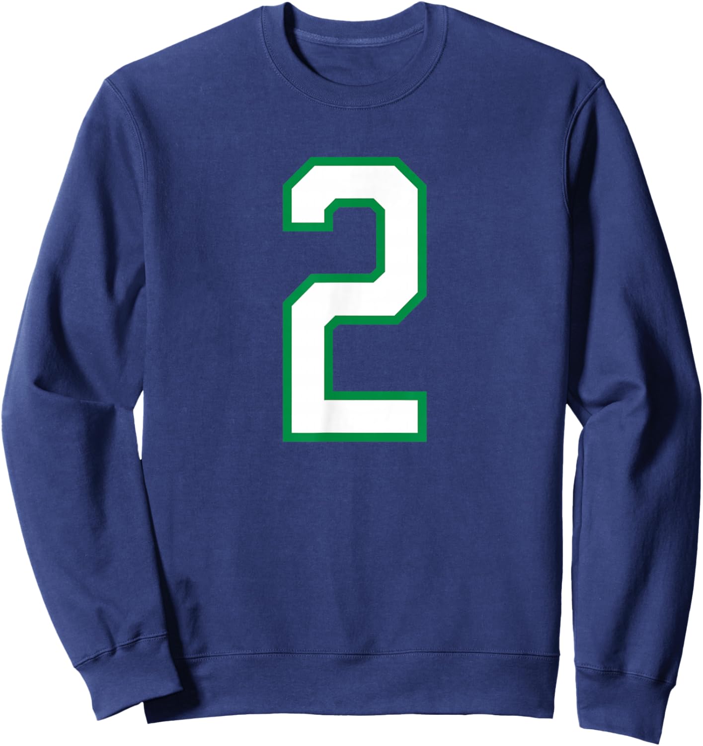 Number #2 White Green Sports Team Sweatshirt - Sweatshirt | Navy