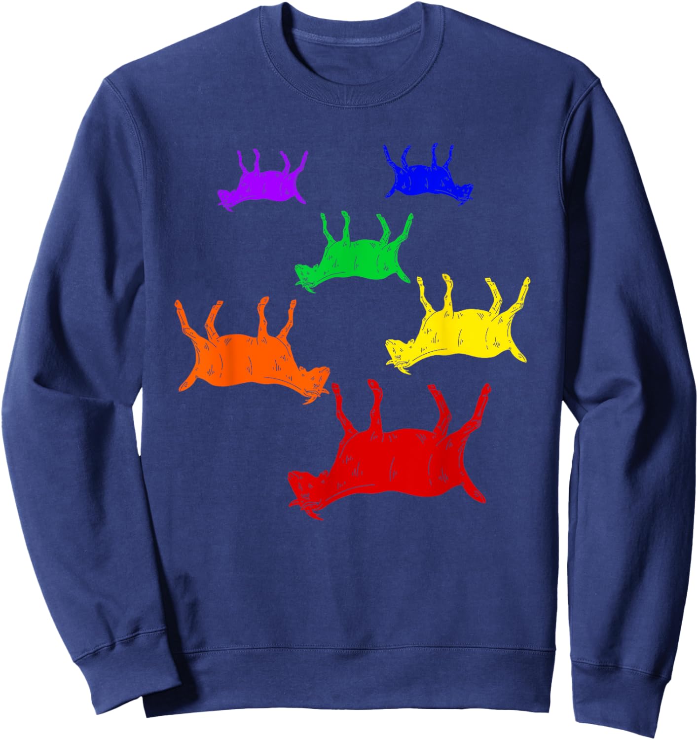 Rainbow Fainting Goats Farm Animal Lover Fainting Goat Sweatshirt - Sweatshirt | Navy