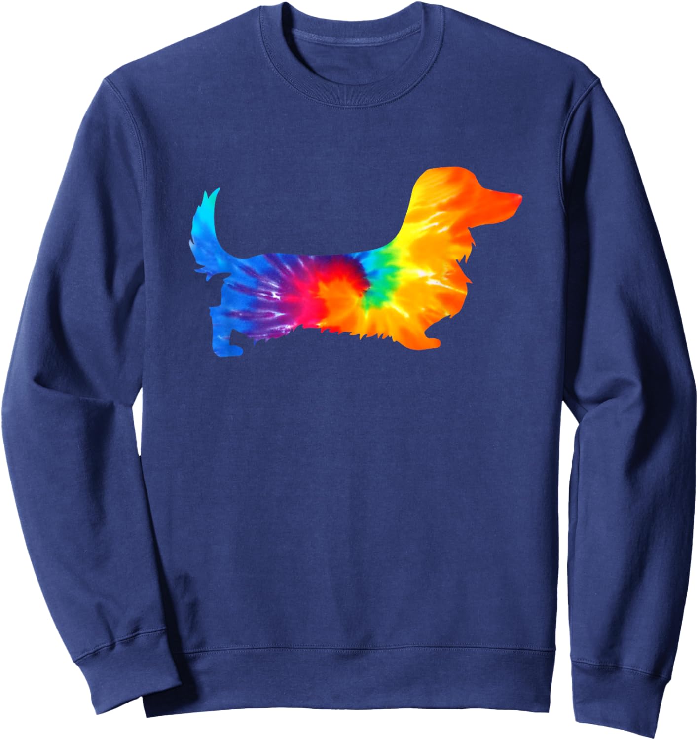 Dachshund Doxie Long Haired Tie Dye Dog Mom Dad Lover Cute Sweatshirt - Sweatshirt | Navy