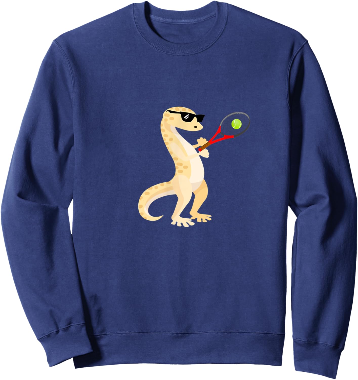 Funny Gecko Wearing Sunglasses Playing Tennis Lizard Sweatshirt - Sweatshirt | Navy