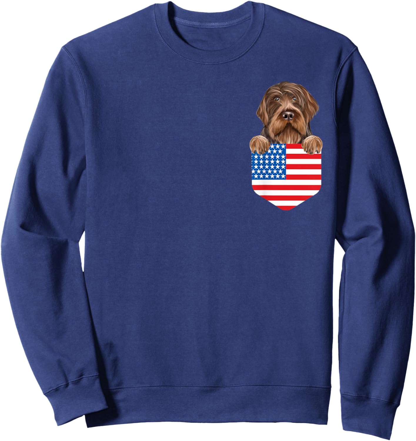 America Flag Wirehaired Pointing Griffon Dog In Pocket Sweatshirt - Sweatshirt | Navy
