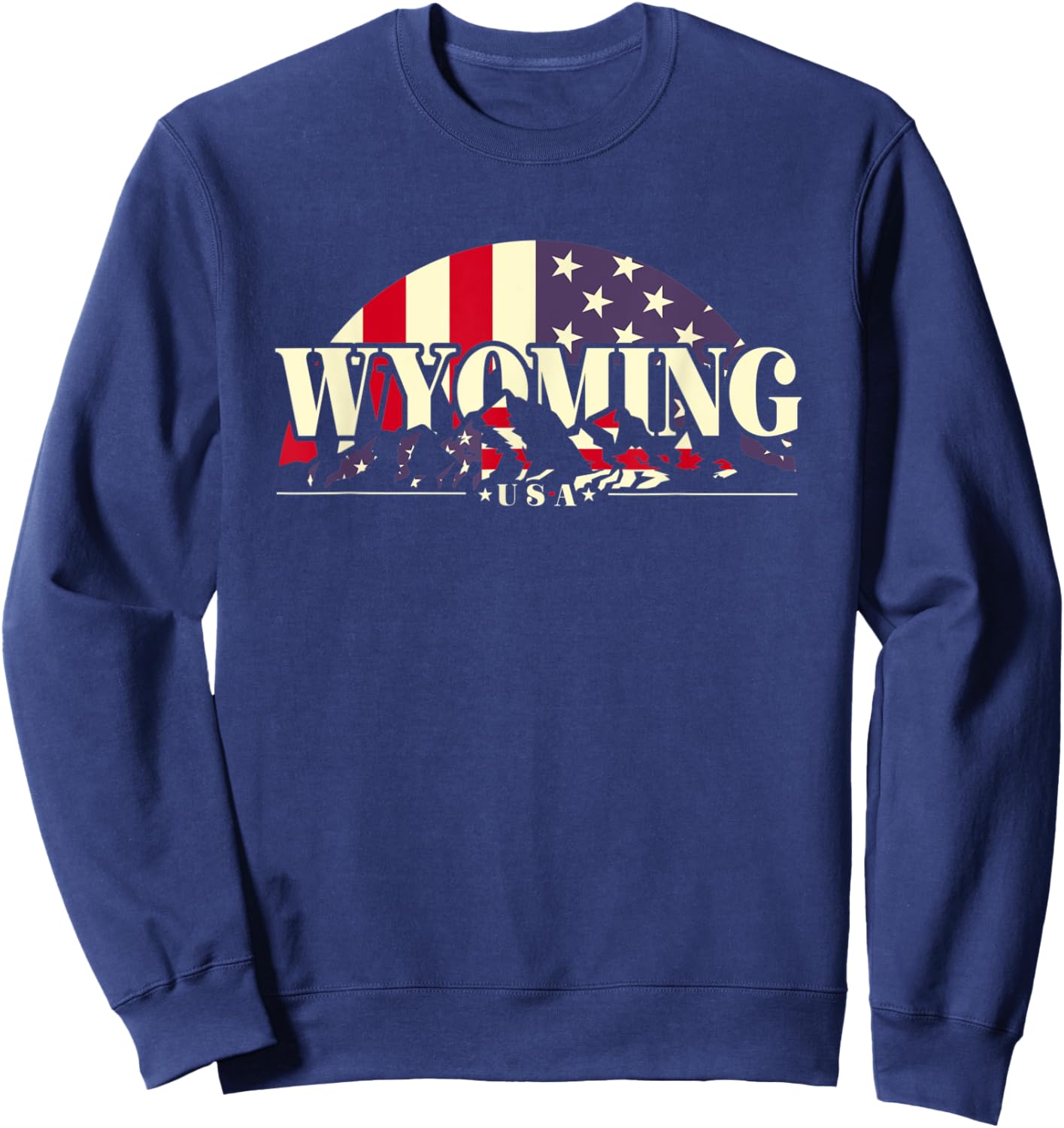 American State Wyoming, Vintage Mountain Nature Hiking Sweatshirt - Sweatshirt | Navy