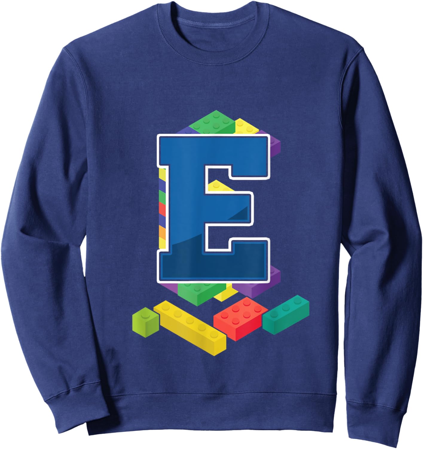 Letter E Master Builder Alphabet Last Name Building Blocks Sweatshirt - Sweatshirt | Navy