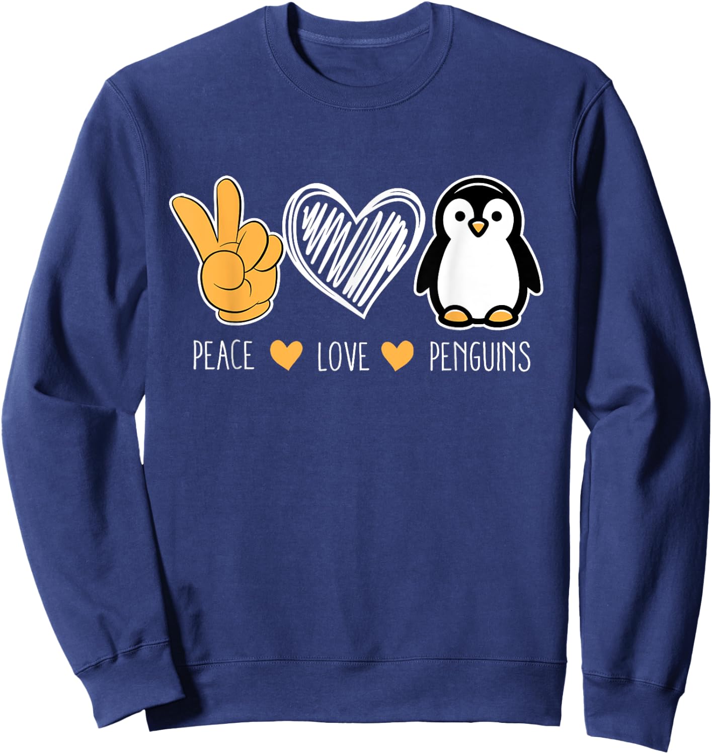 Penguin Cartoon Lovers Animals Outfit Peace Love Penguins Sweatshirt - Sweatshirt | Navy