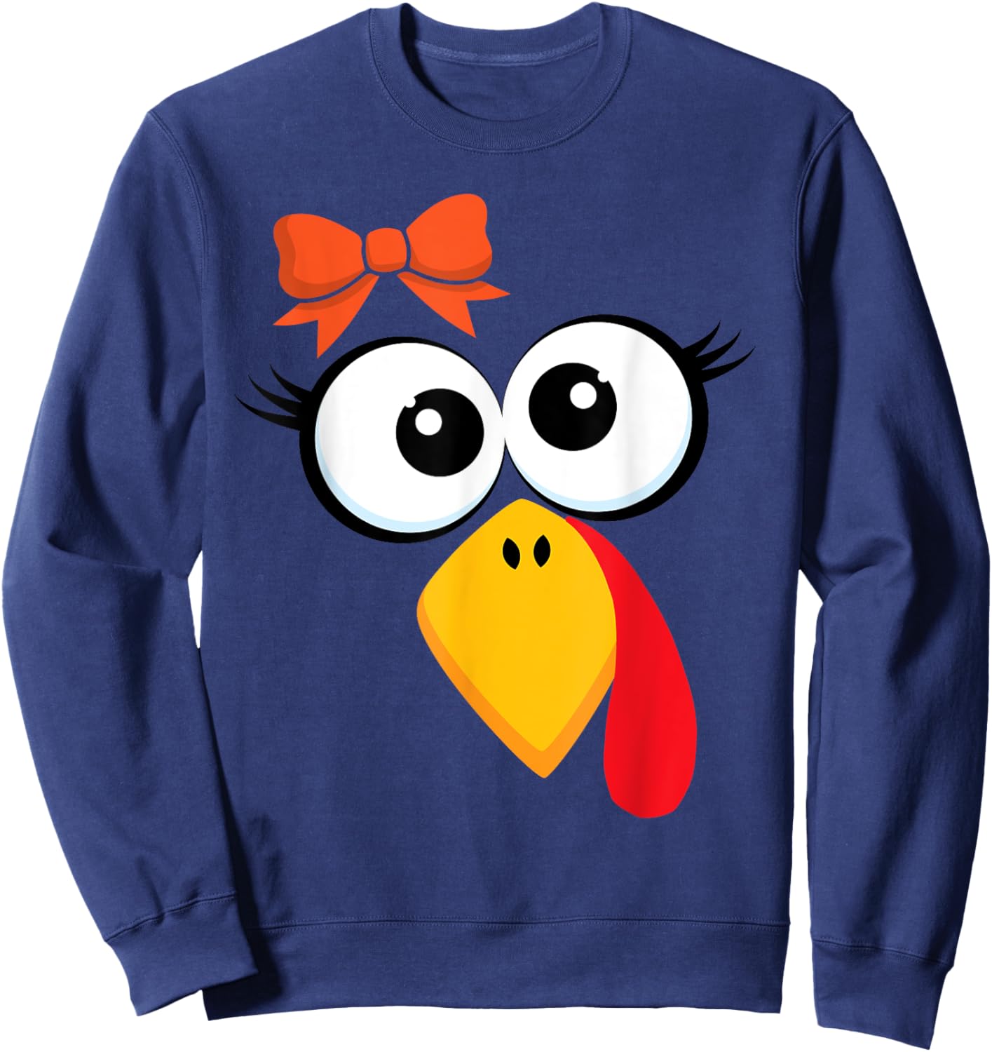 Funny Turkey Face Thanksgiving Cute Girls Hair Bow Sweatshirt - Sweatshirt | Navy