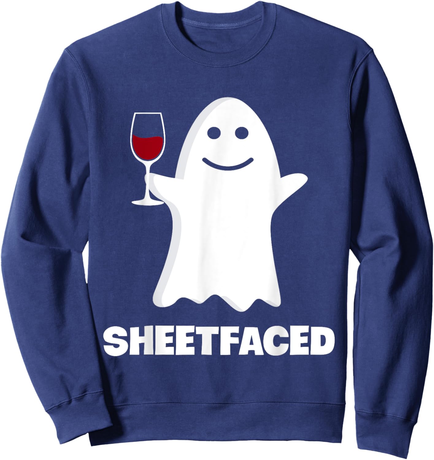 Sheetfaced Cute Ghost Drinking Wine Funny Halloween Women Sweatshirt - Sweatshirt | Navy