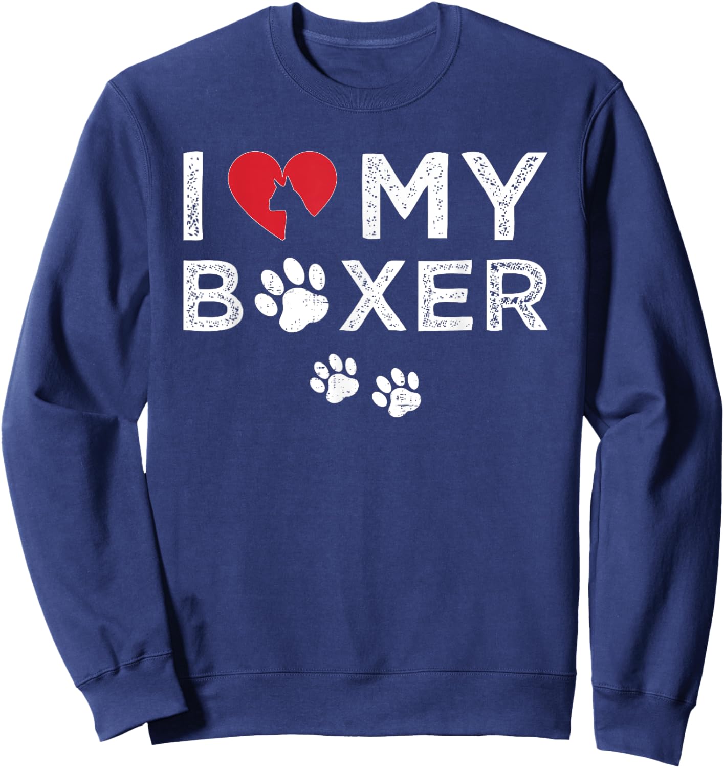 I Love My Boxer Dog with Red Heart and Paw Print Sweatshirt - Sweatshirt | Navy