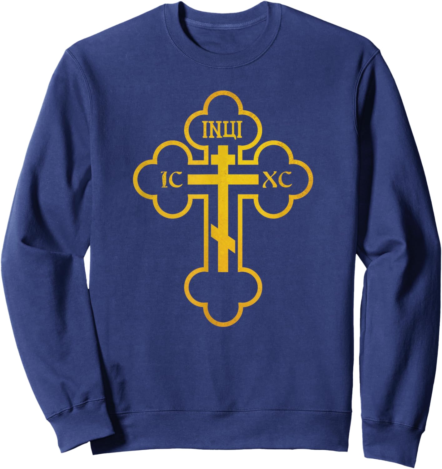 Russian Greek Byzantine Golden Orthodox Cross Crucifix Sweatshirt - Sweatshirt | Navy