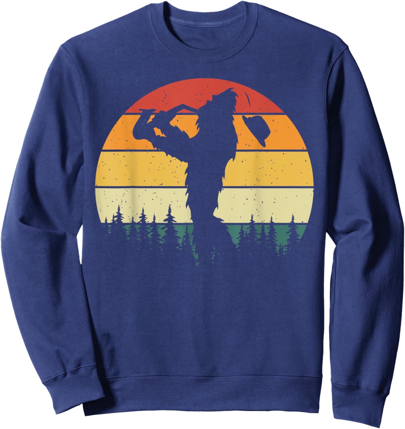 Bigfoot Playing Saxophone Retro Vintage Funny Sasquatch Sax Sweatshirt - Sweatshirt | Navy