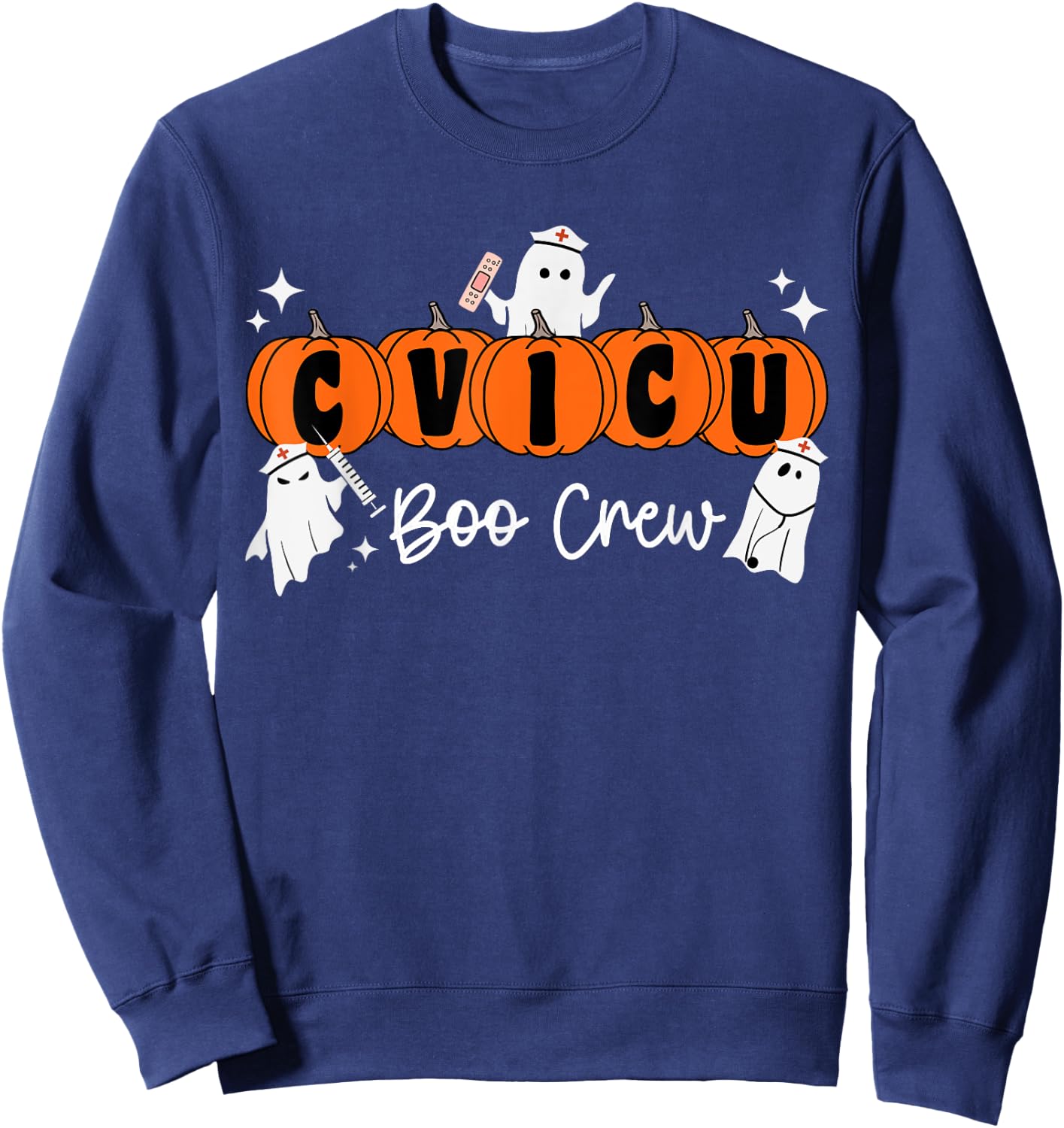 CVICU Boo Crew Ghost Pumpkin Costume CVICU Nurse Halloween Sweatshirt - Sweatshirt | Navy