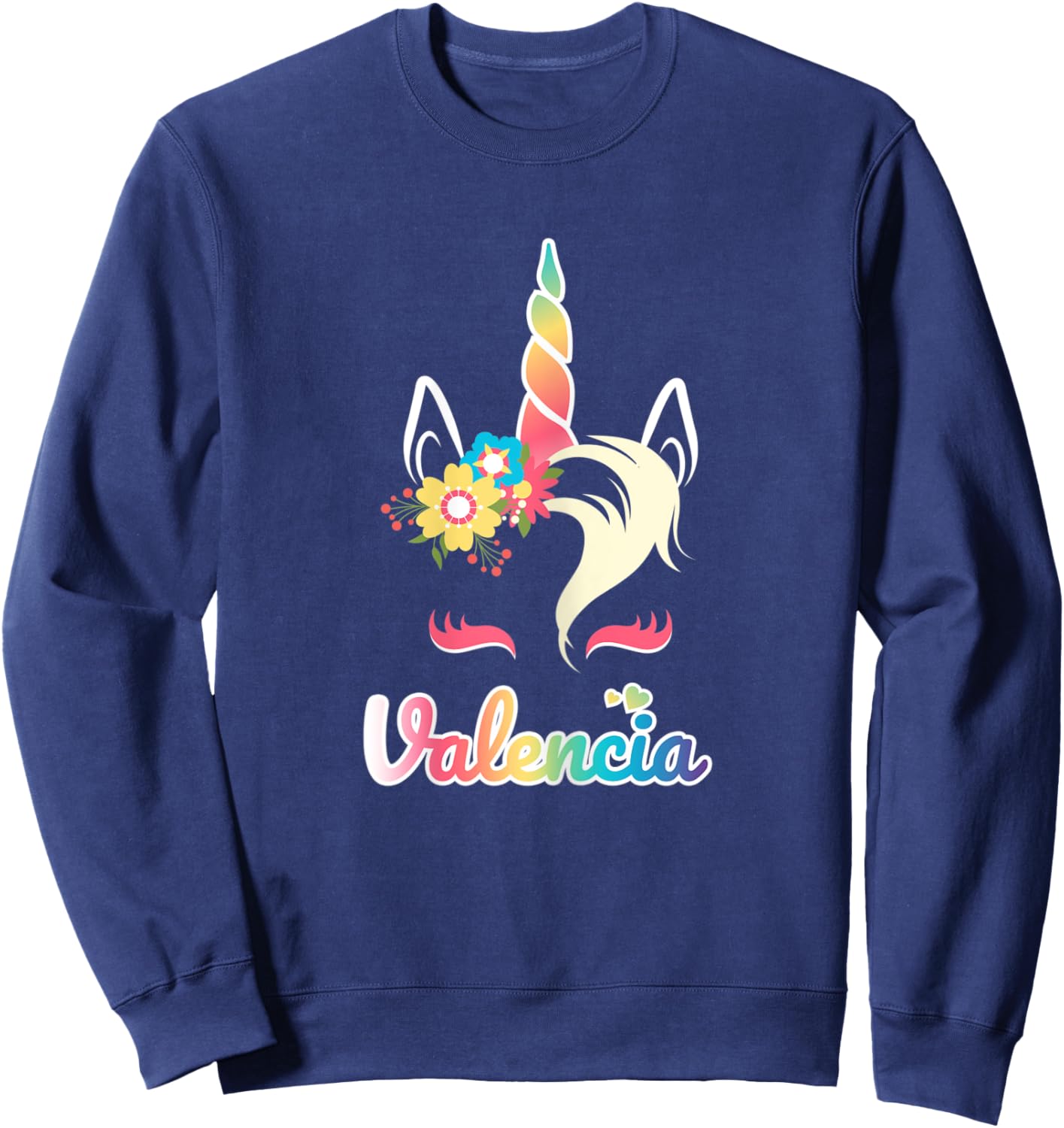 Rainbow Unicorn Valencia apparel Custom Name Gift girls Sweatshirt - Sweatshirt | Navy