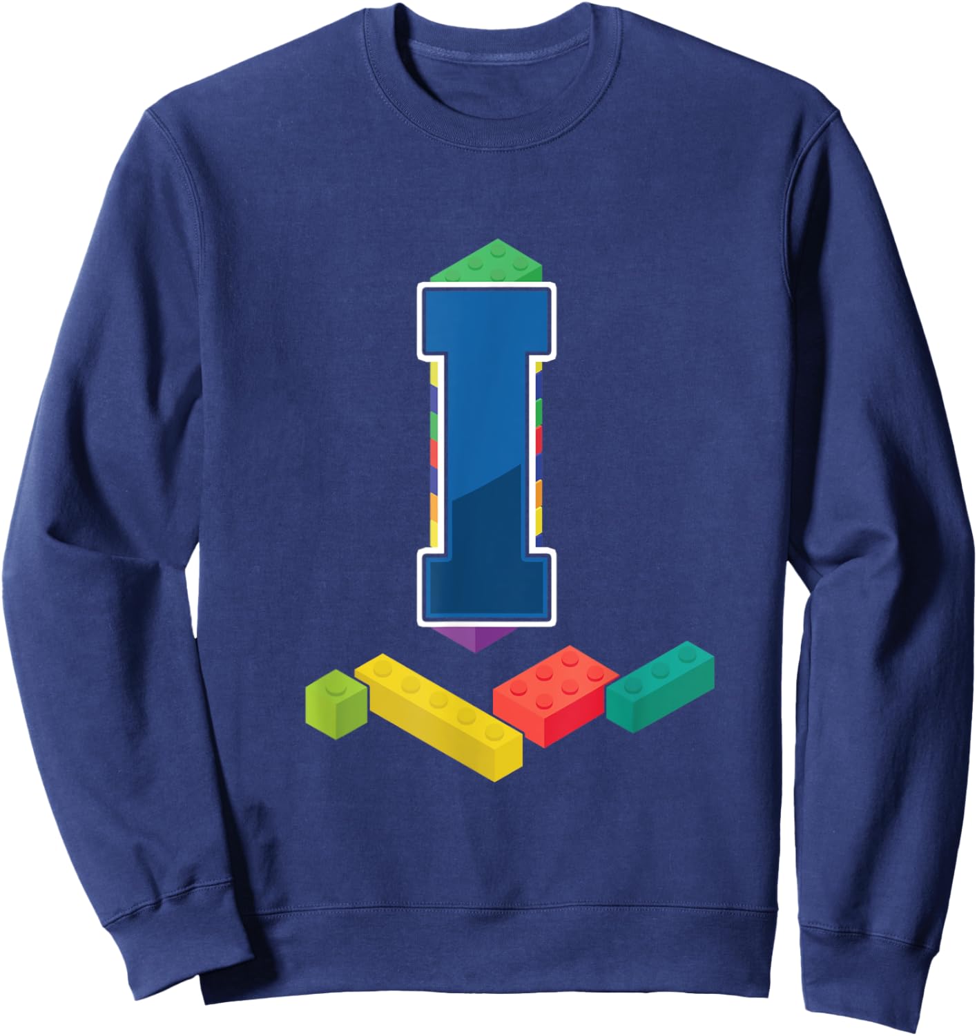 Letter I Master Builder Alphabet Last Name Building Blocks Sweatshirt - Sweatshirt | Navy