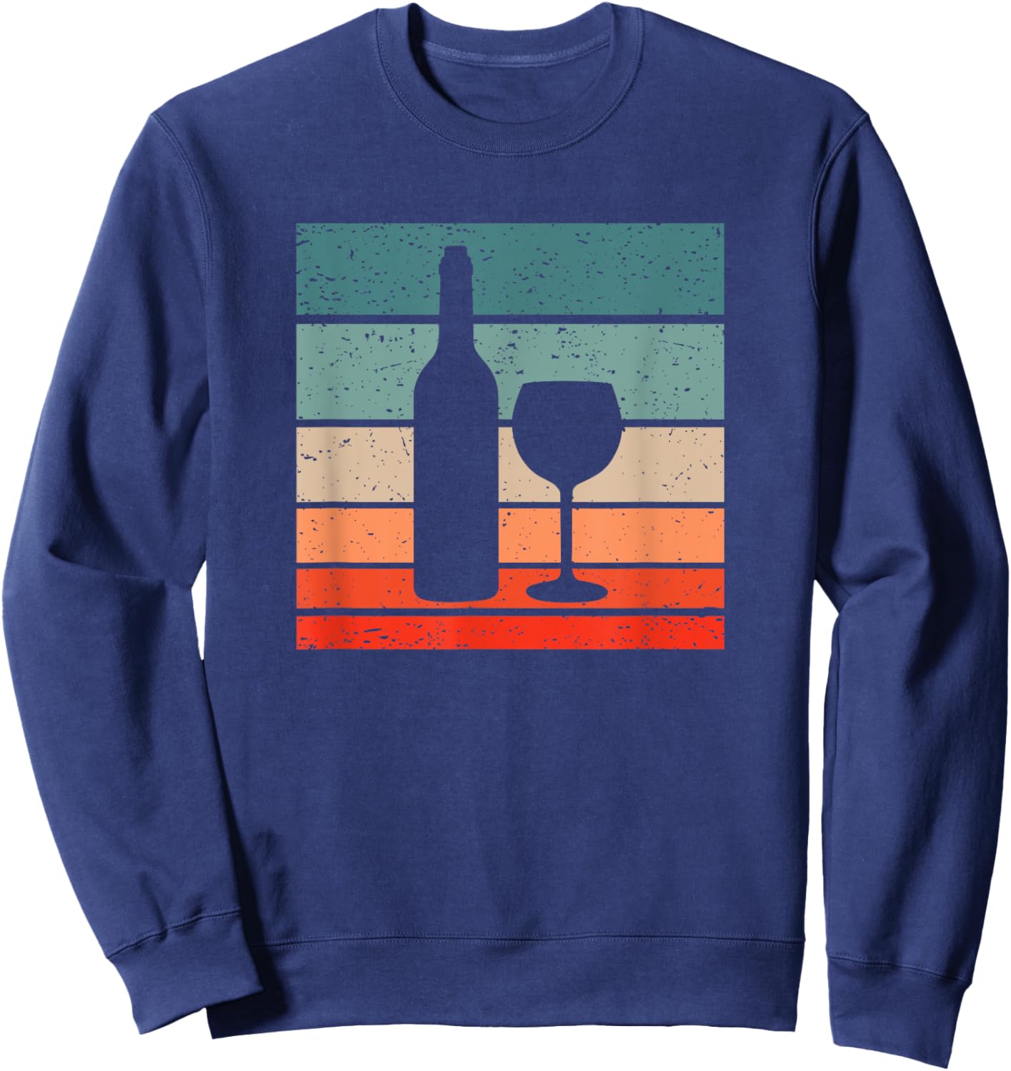 Wine Bottle Glass Retro Style Vintage Sweatshirt - Sweatshirt | Navy