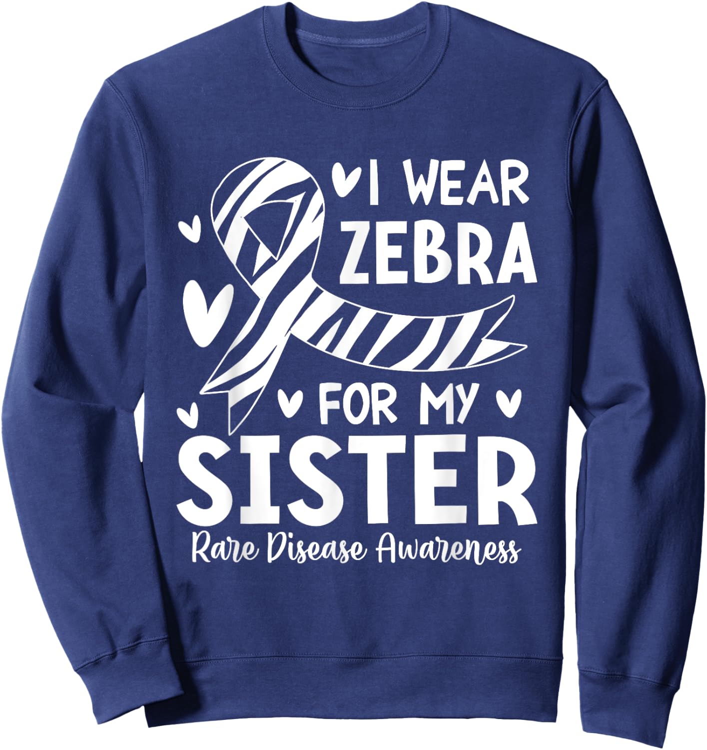Rare Disease Awareness Rare Cancer Zebra Striped Ribbon Sweatshirt - Sweatshirt | Navy