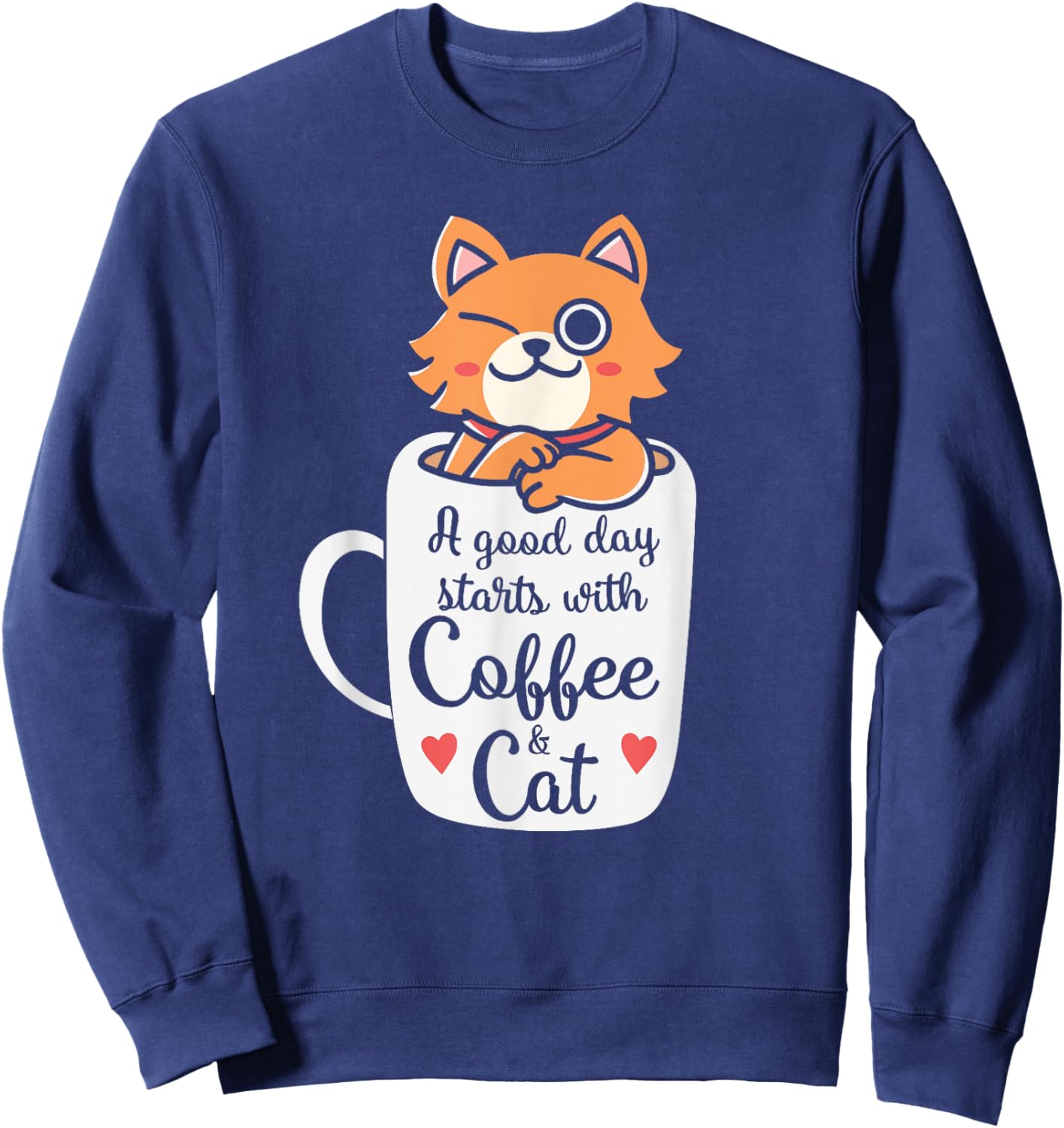 Funny Orange Cat Coffee Mug - Cat Lover Gifts Women Kids Sweatshirt - Sweatshirt | Navy