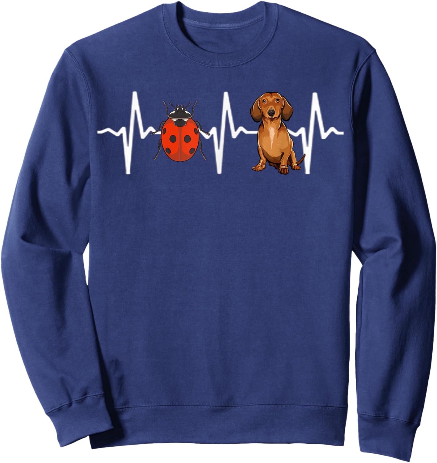 Red Ladybug Brown Dachshund Heartbeat Dog Lover Sweatshirt - Sweatshirt | Navy