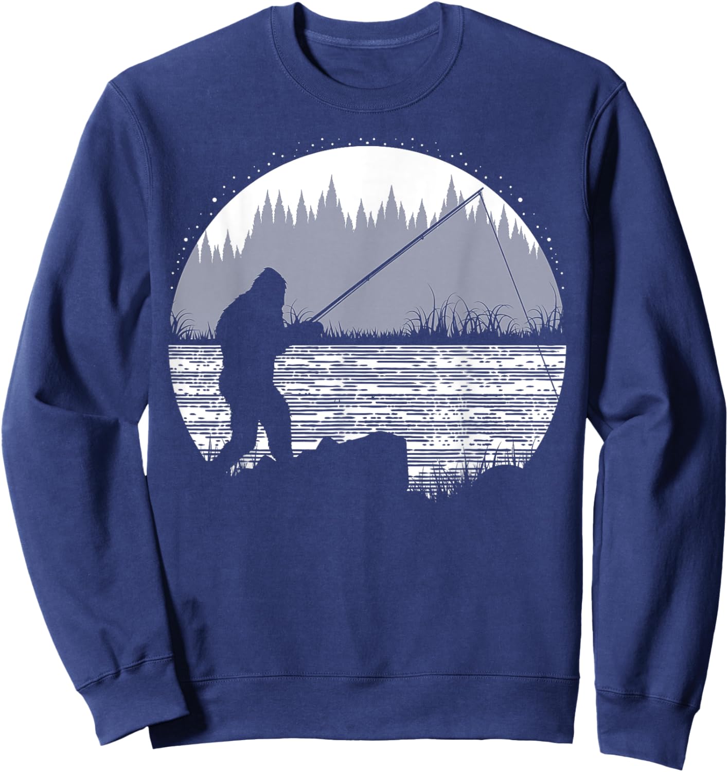 Funny Bigfoot Fishing Cool Sasquatch Fly Fishing Fisherman Sweatshirt - Sweatshirt | Navy