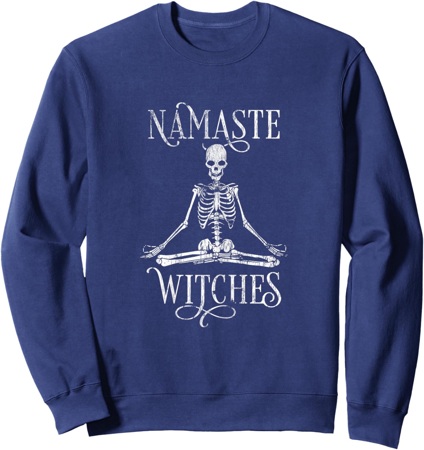 Distressed Halloween Yoga Skeleton Namaste Witches Sweatshirt - Sweatshirt | Navy