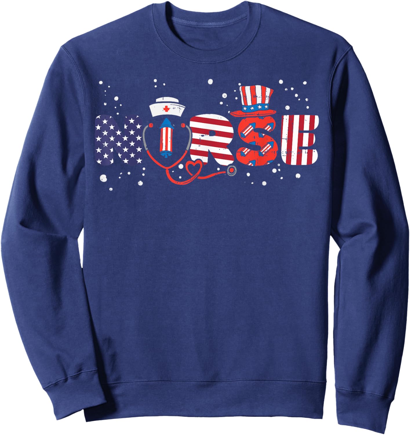 American Nurse 4th Of July Fourth Scrub Top Patriot Women RN Sweatshirt - Sweatshirt | Navy