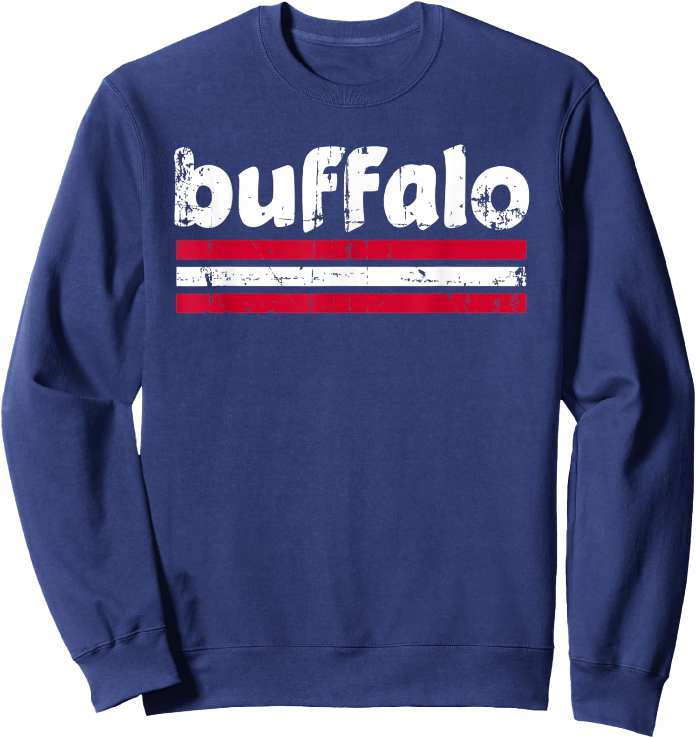 Buffalo New York Three Stripe Vintage Weathered Sweatshirt - Sweatshirt | Navy