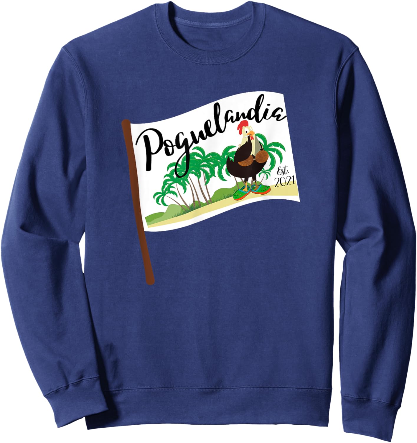 Bliss and Co. Poguelandia Flag with Chicken in Coconut Bra Grey Women's Small Sweatshirt - Sweatshirt | Navy
