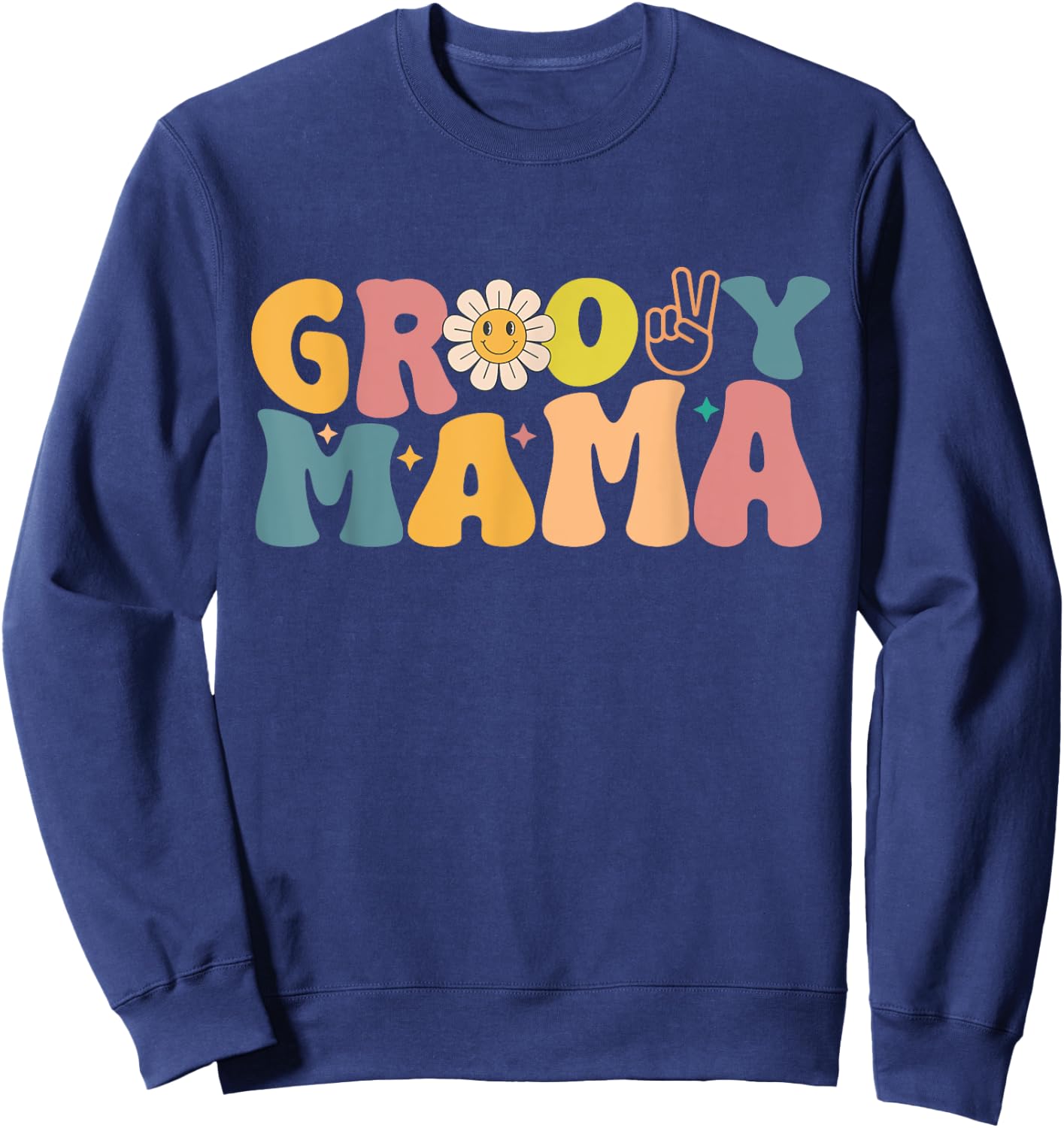 Retro Groovy Design For Mama Matching Family Birthday Sweatshirt - Sweatshirt | Navy