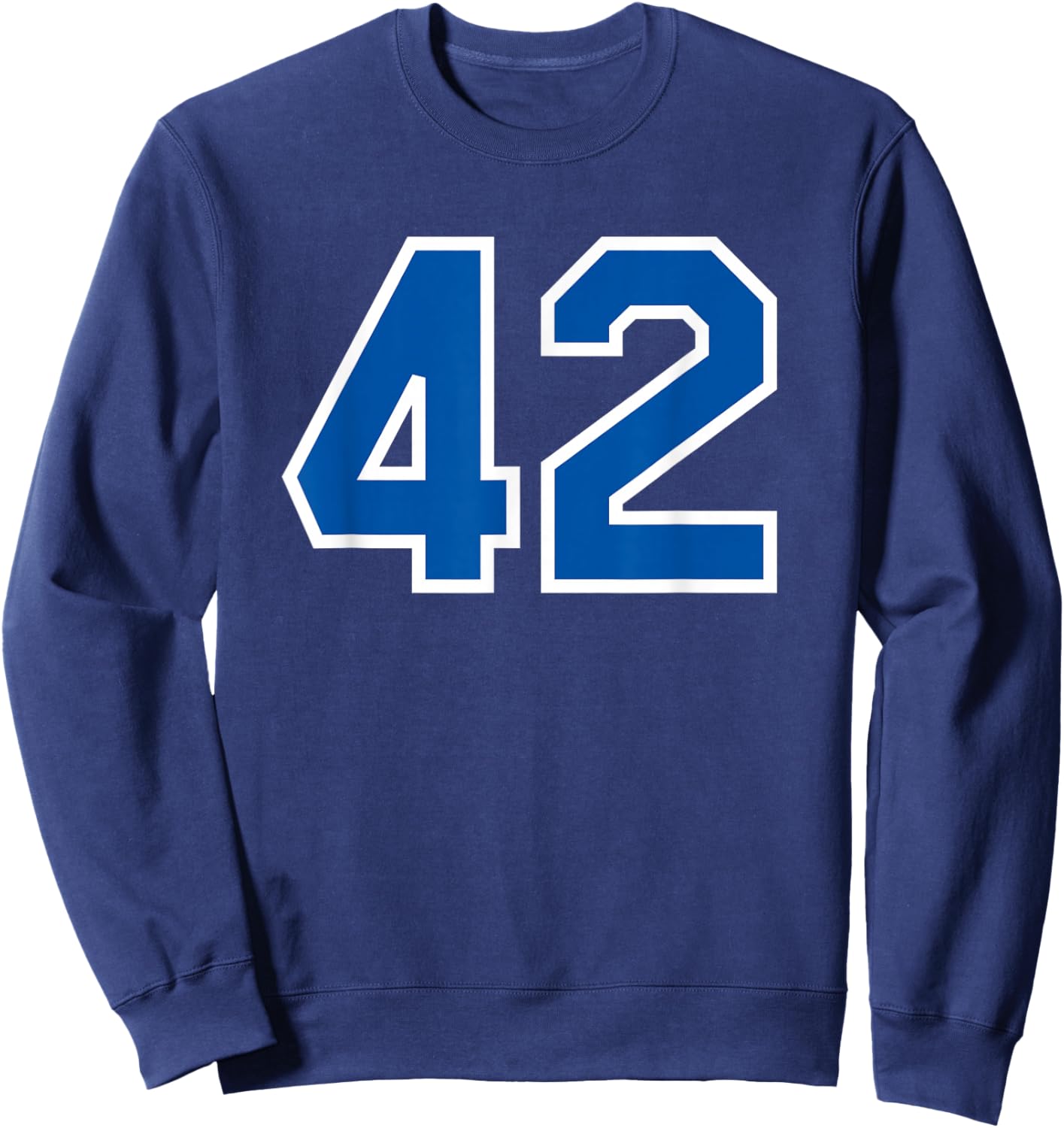 Number #42 White Blue Varsity Number Sweatshirt - Sweatshirt | Navy