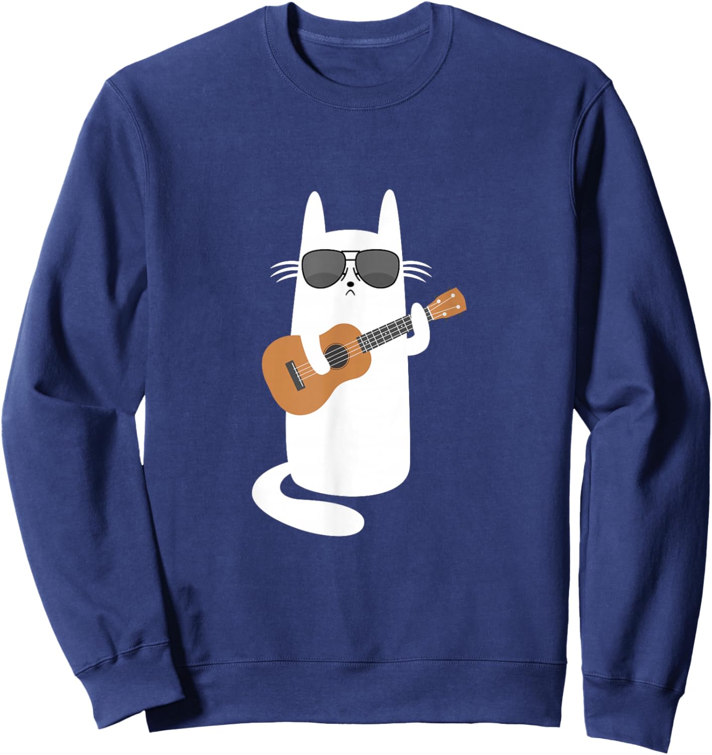 Ukulele Cat with Sunglasses Ukulele Player Sweatshirt - Sweatshirt | Navy