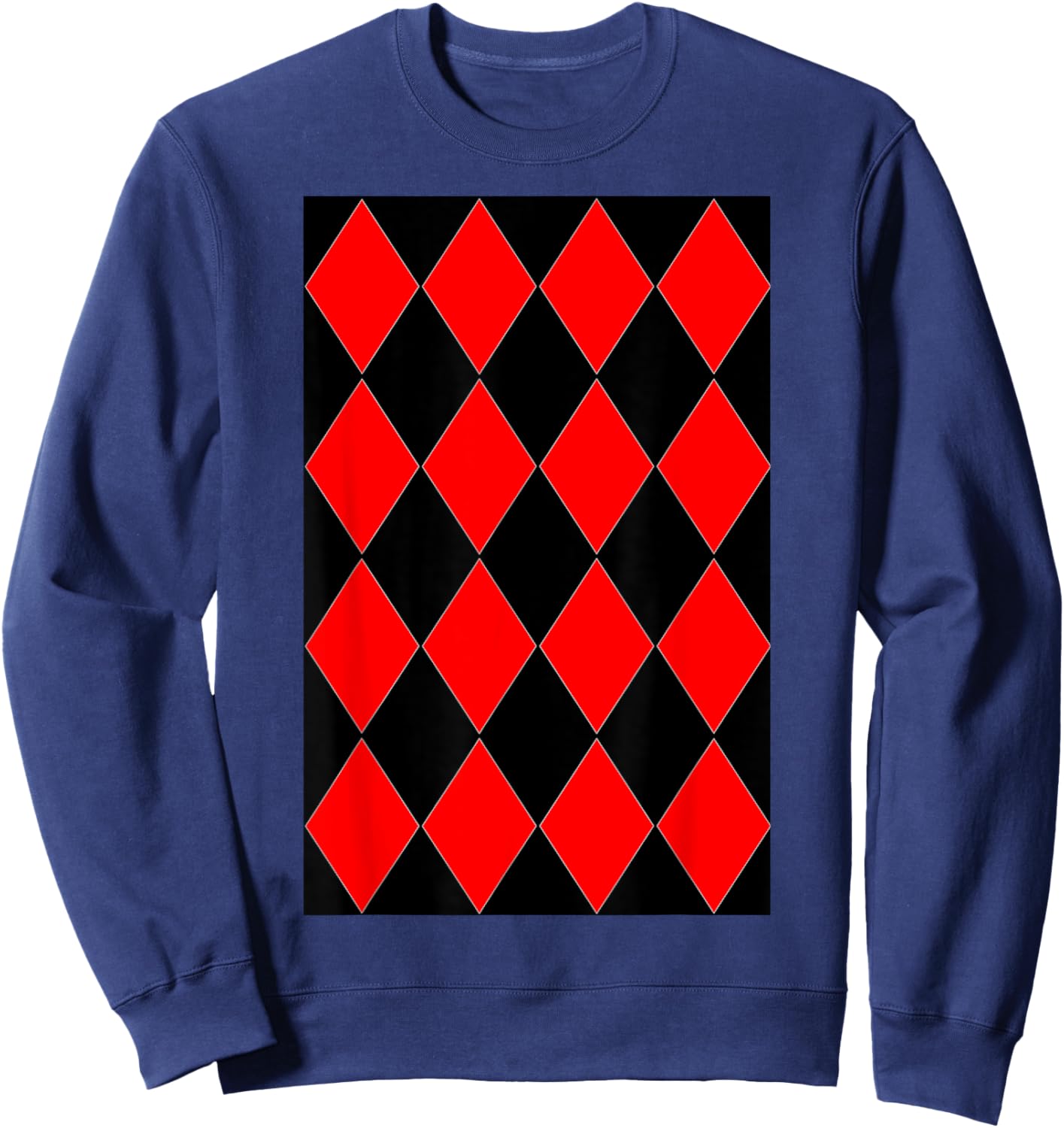 Geometric Large Harlequin Pattern Red and Black Sweatshirt - Sweatshirt | Navy