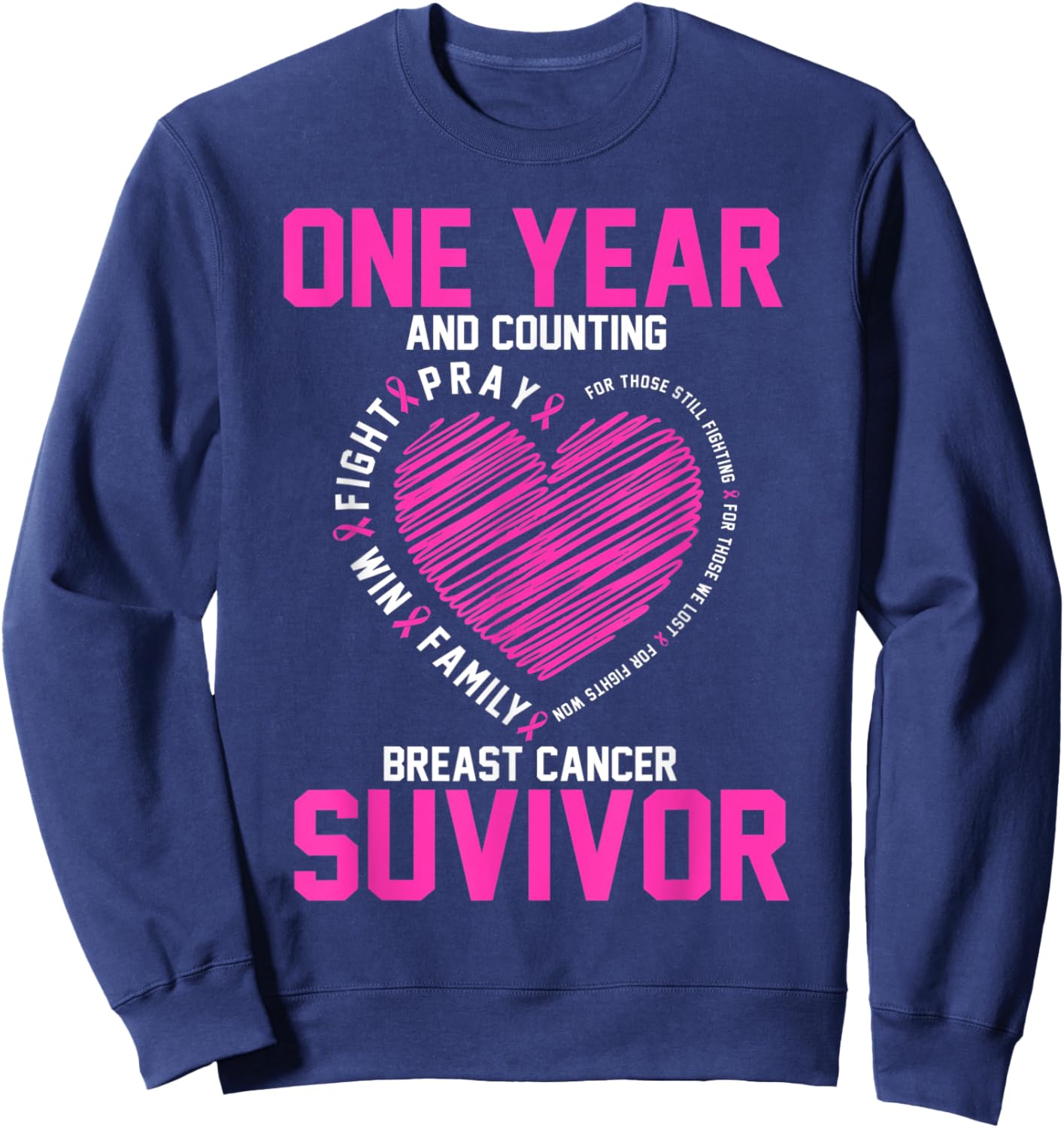 1 Year cancer free pink breast cancer awareness Sweatshirt - Sweatshirt | Navy