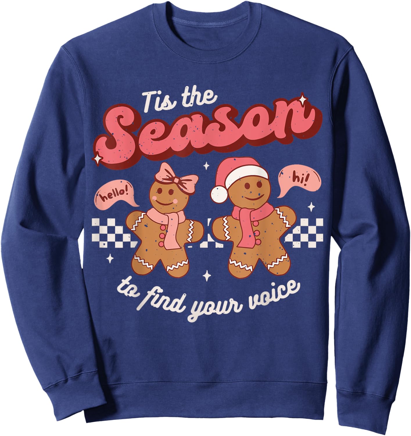 Speech Language Therapy Christmas Retro SLP Therapist Groovy Sweatshirt - Sweatshirt | Navy
