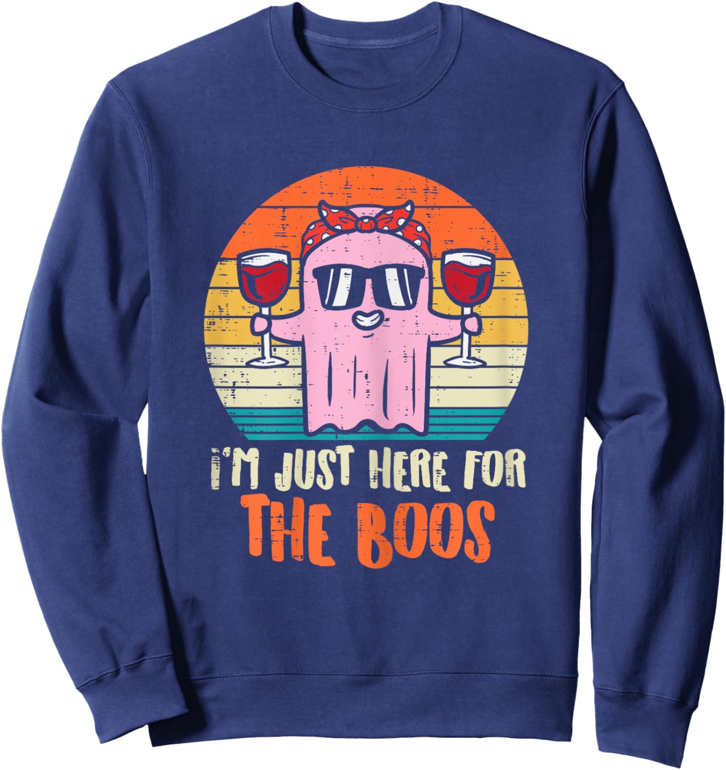 Im Just Here For The Boos Ghost Wine Retro Halloween Women Sweatshirt - Sweatshirt | Navy