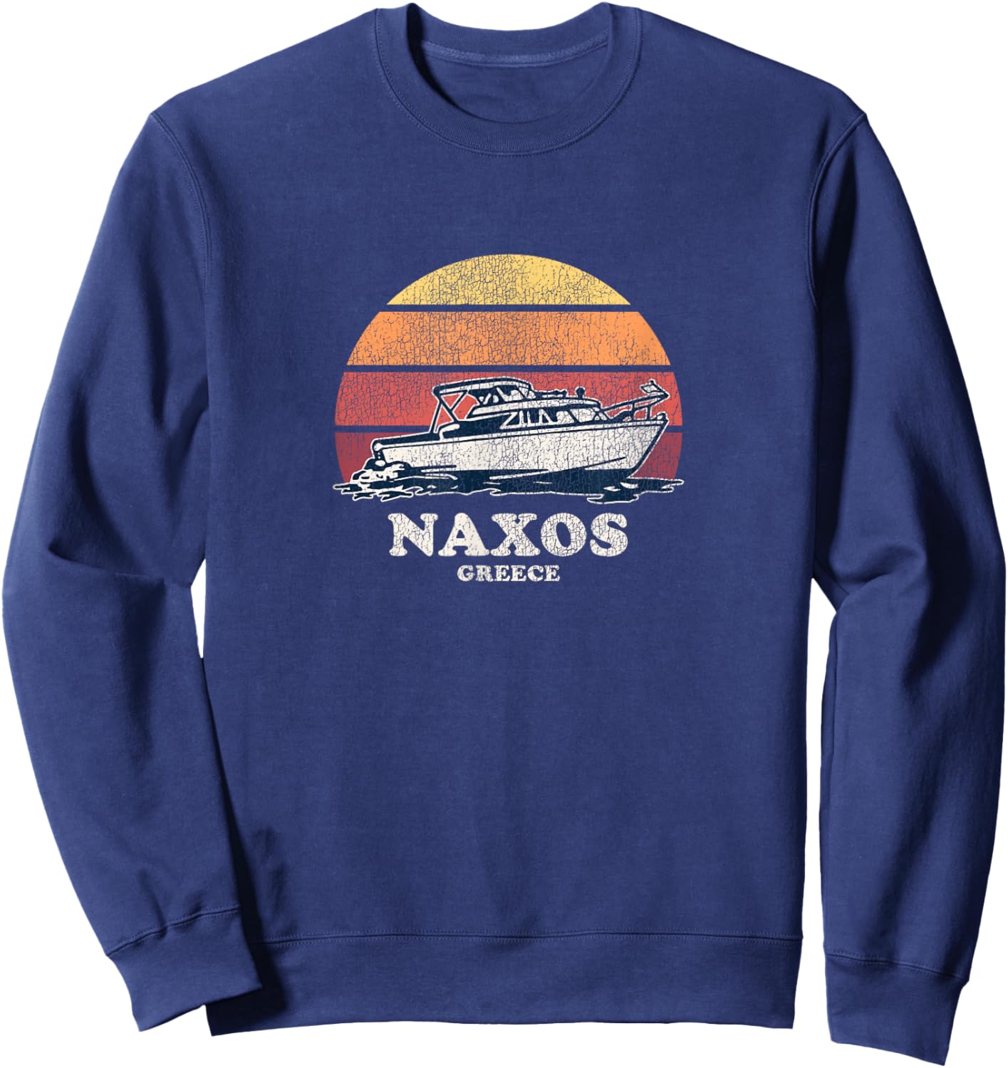 Naxos Greece Vintage Boating 70s Retro Boat Design Sweatshirt - Sweatshirt | Navy
