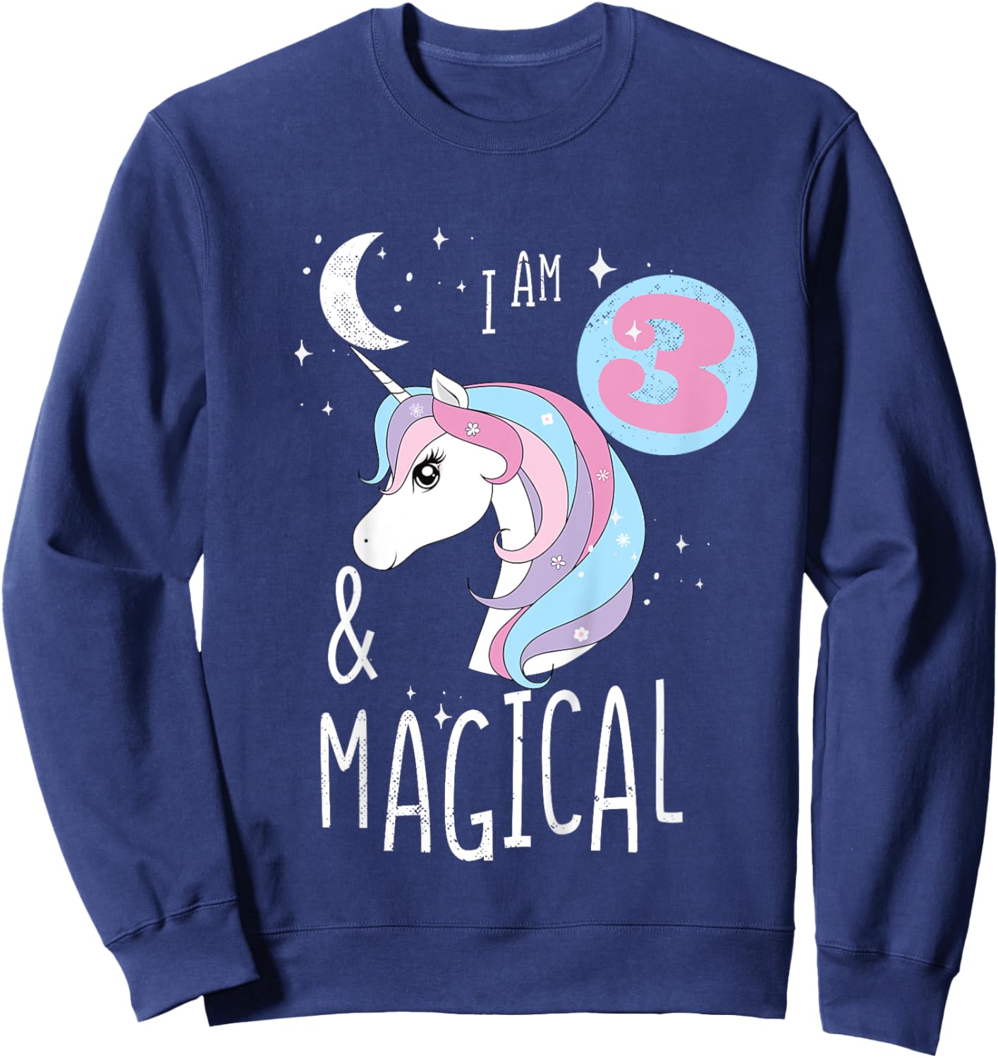 I AM 3 And Magical Unicorn 3rd Birthday 3 Years Girl Sweatshirt - Sweatshirt | Navy