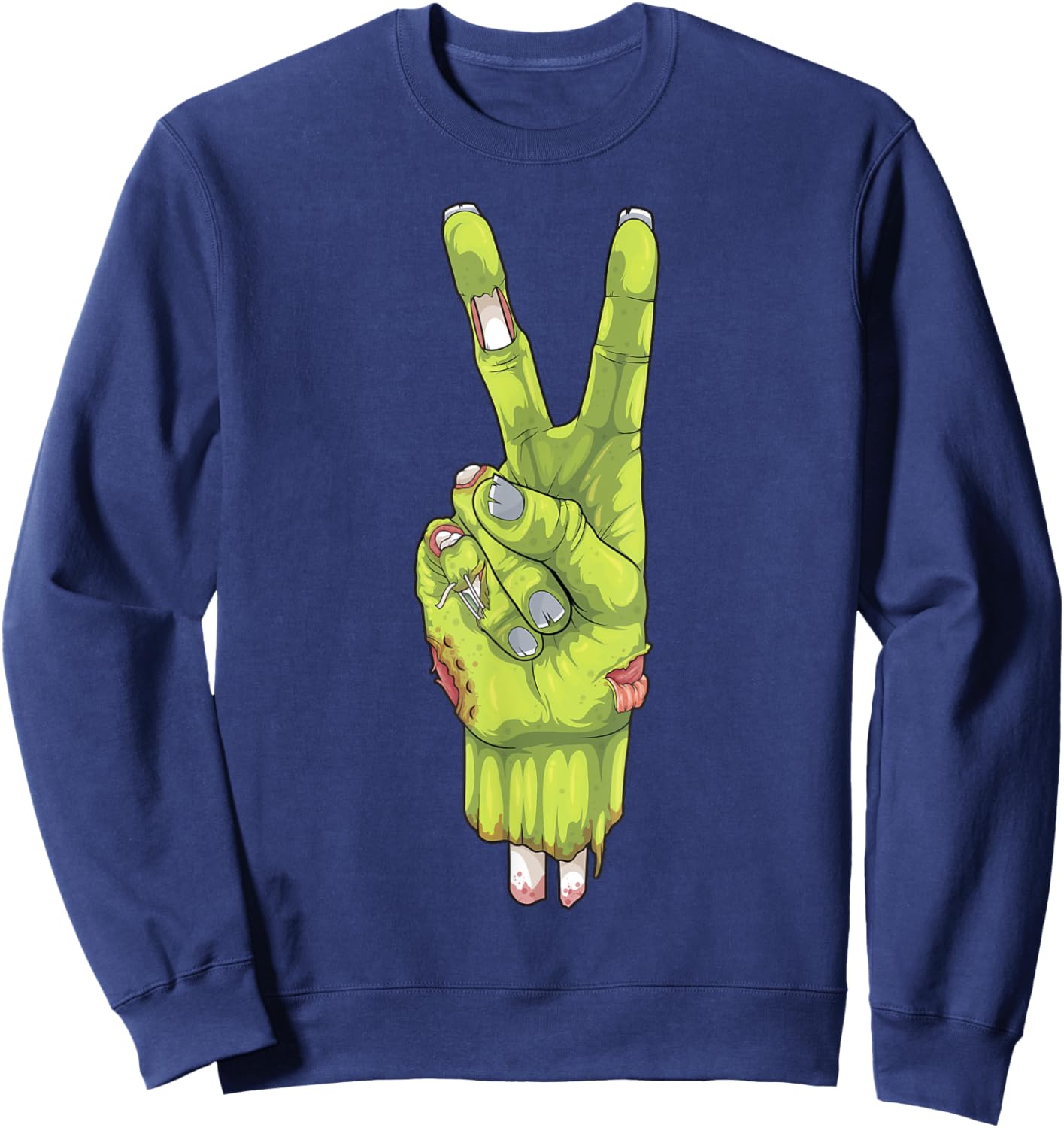 Zombie Peace Sign Spooky Zombie Hand Creepy Halloween Sweatshirt - Sweatshirt | Navy
