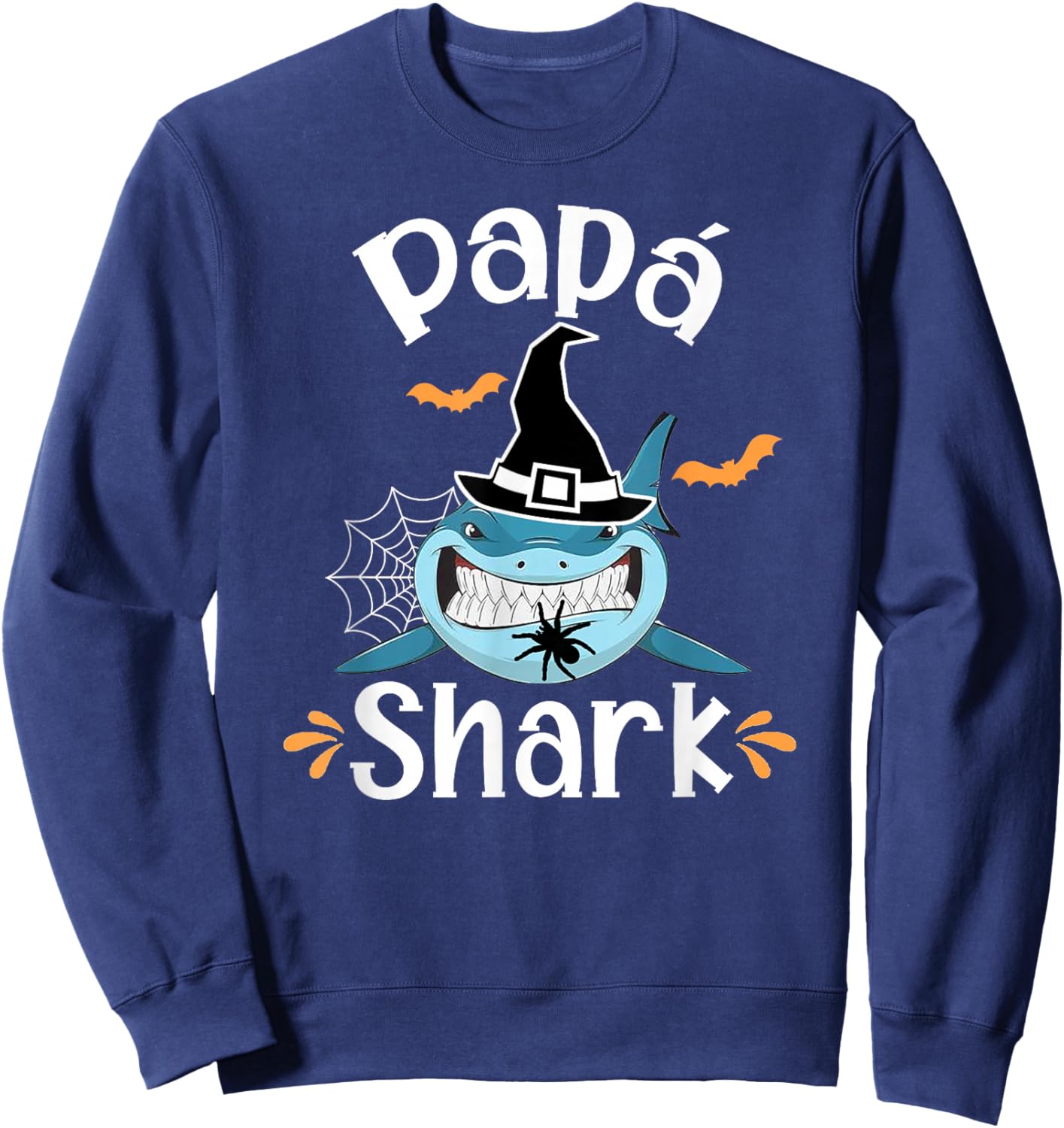 Papa Shark Spanish Dad Halloween Announcement Funny Sweatshirt - Sweatshirt | Navy