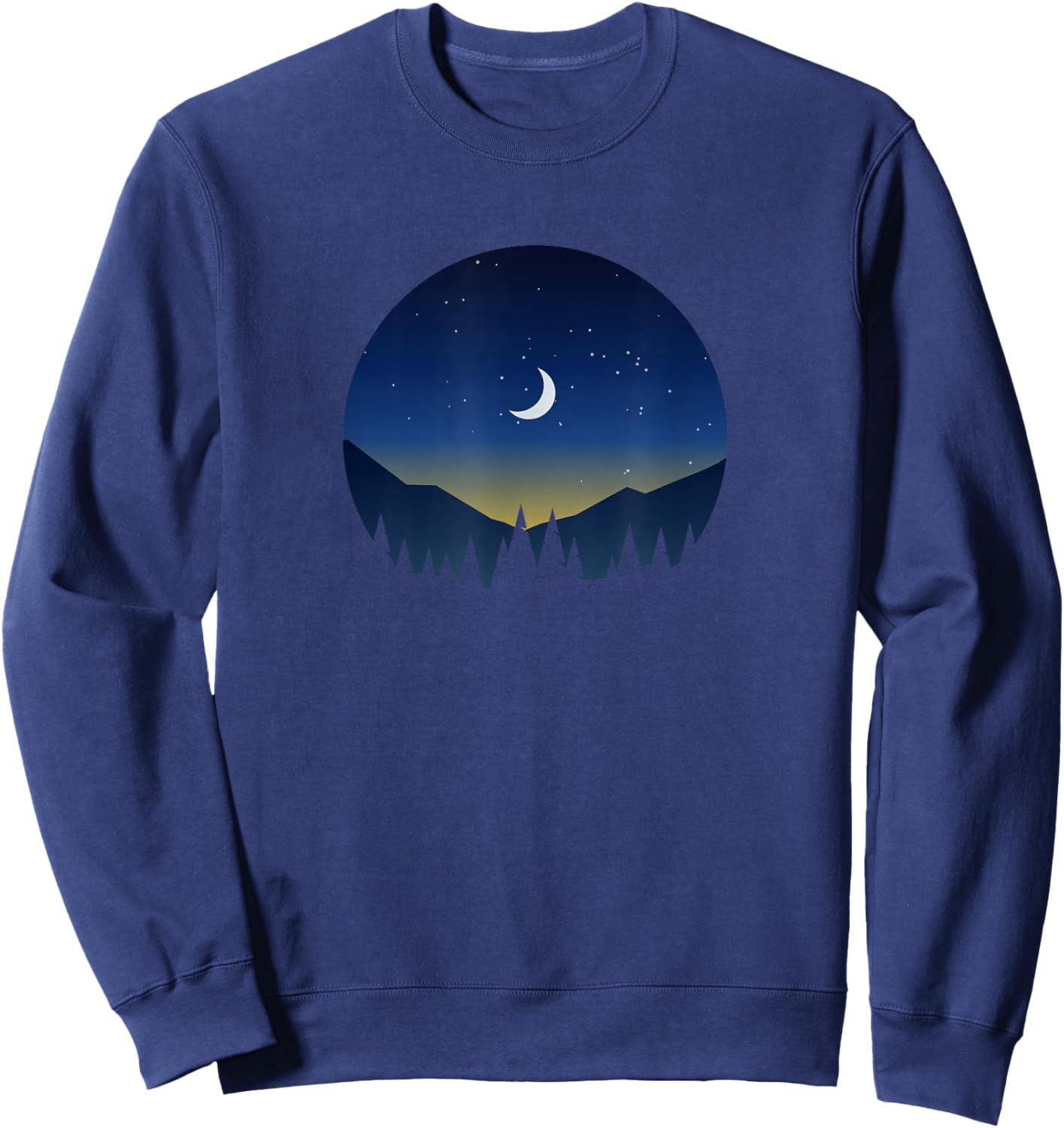 Moonlight Sunset Mountain and Forest Scene Silhouette Sweatshirt - Sweatshirt | Navy