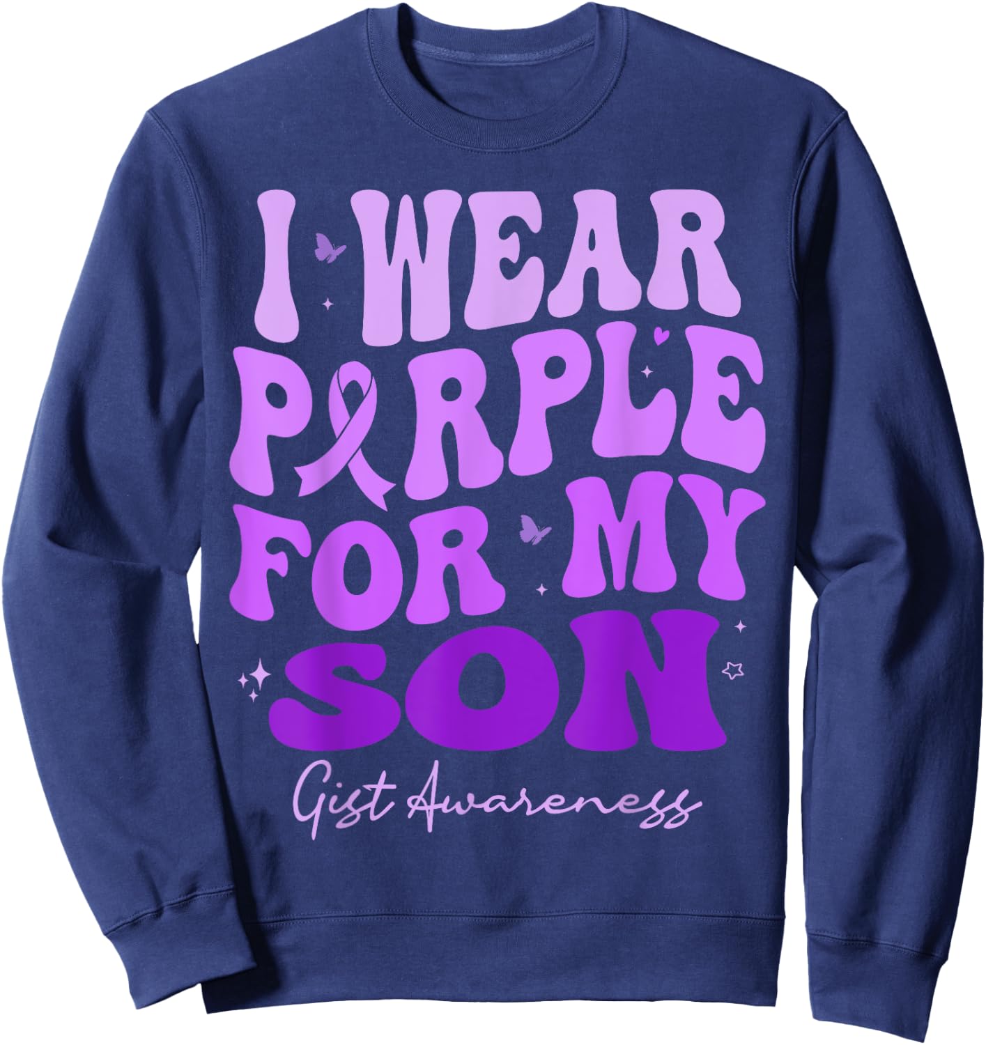 I Wear Purple For My Son GIST Awareness Retro Groovy Sweatshirt - Sweatshirt | Navy
