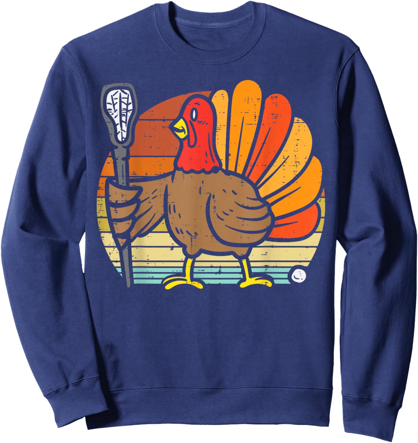 Turkey Lacrosse Retro Thanksgiving Sports Lax Men Women Kids Sweatshirt - Sweatshirt | Navy