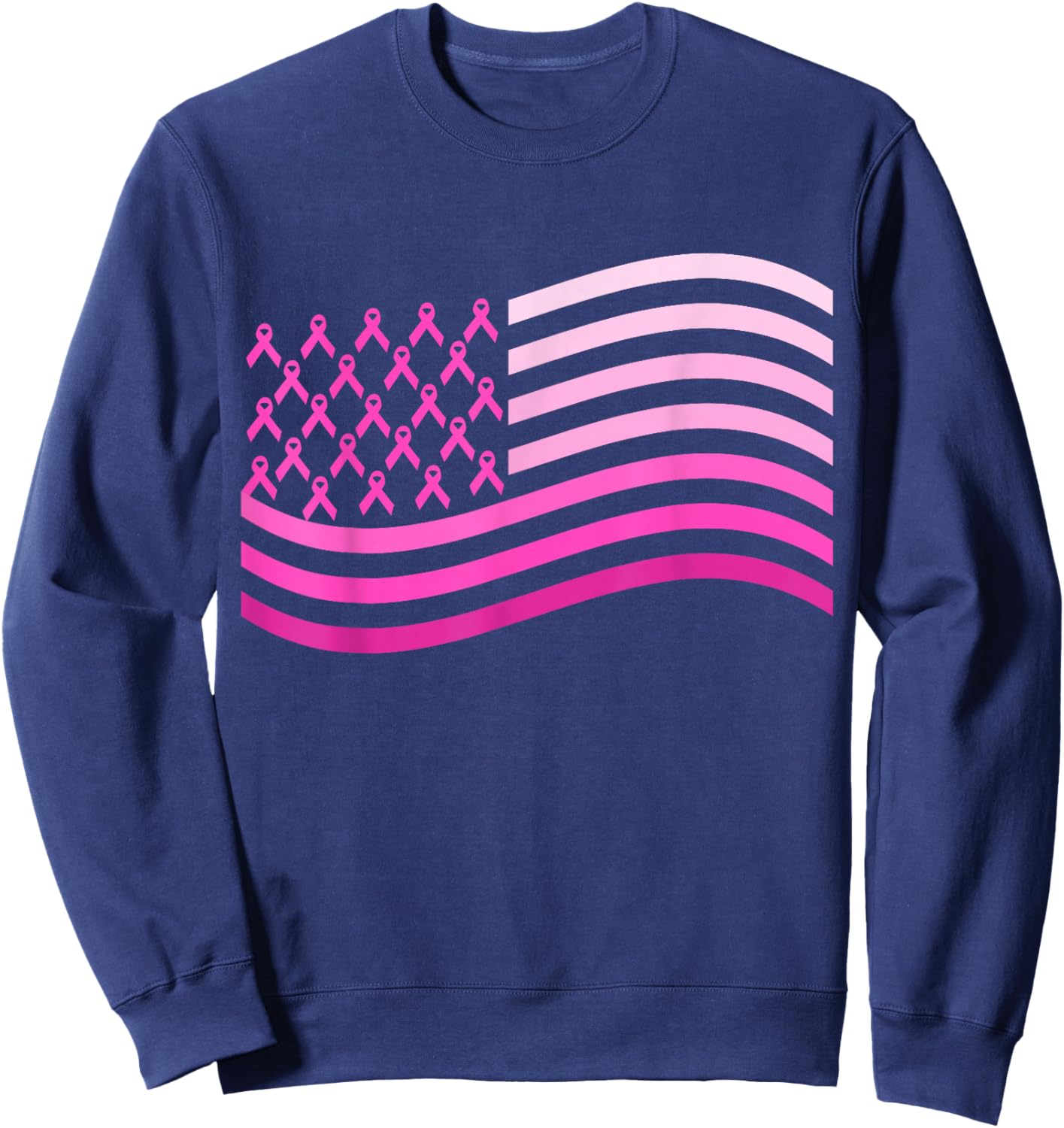 Pink Ribbon USA America Flag | Breast Cancer Sweatshirt - Sweatshirt | Navy