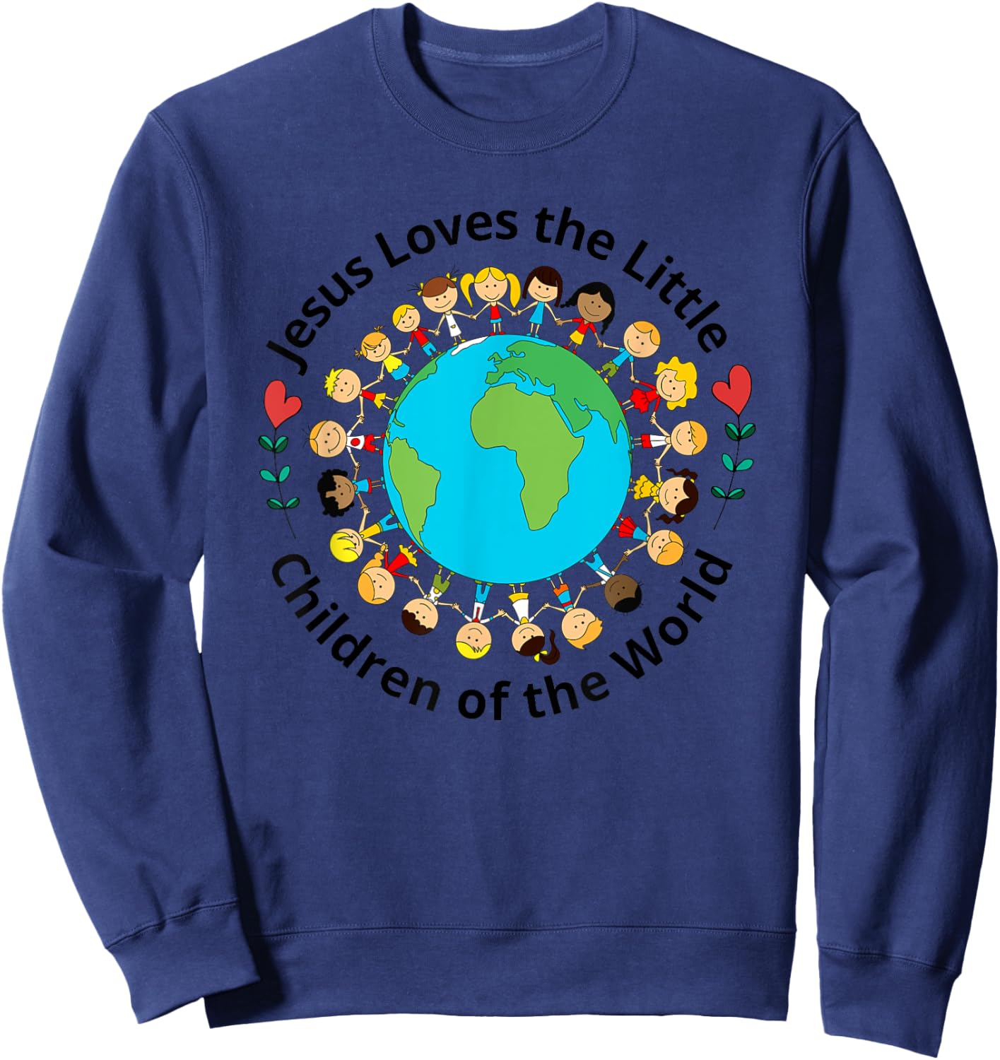 Jesus Loves Children Of World Christian Mother Teacher Kids Sweatshirt - Sweatshirt | Navy