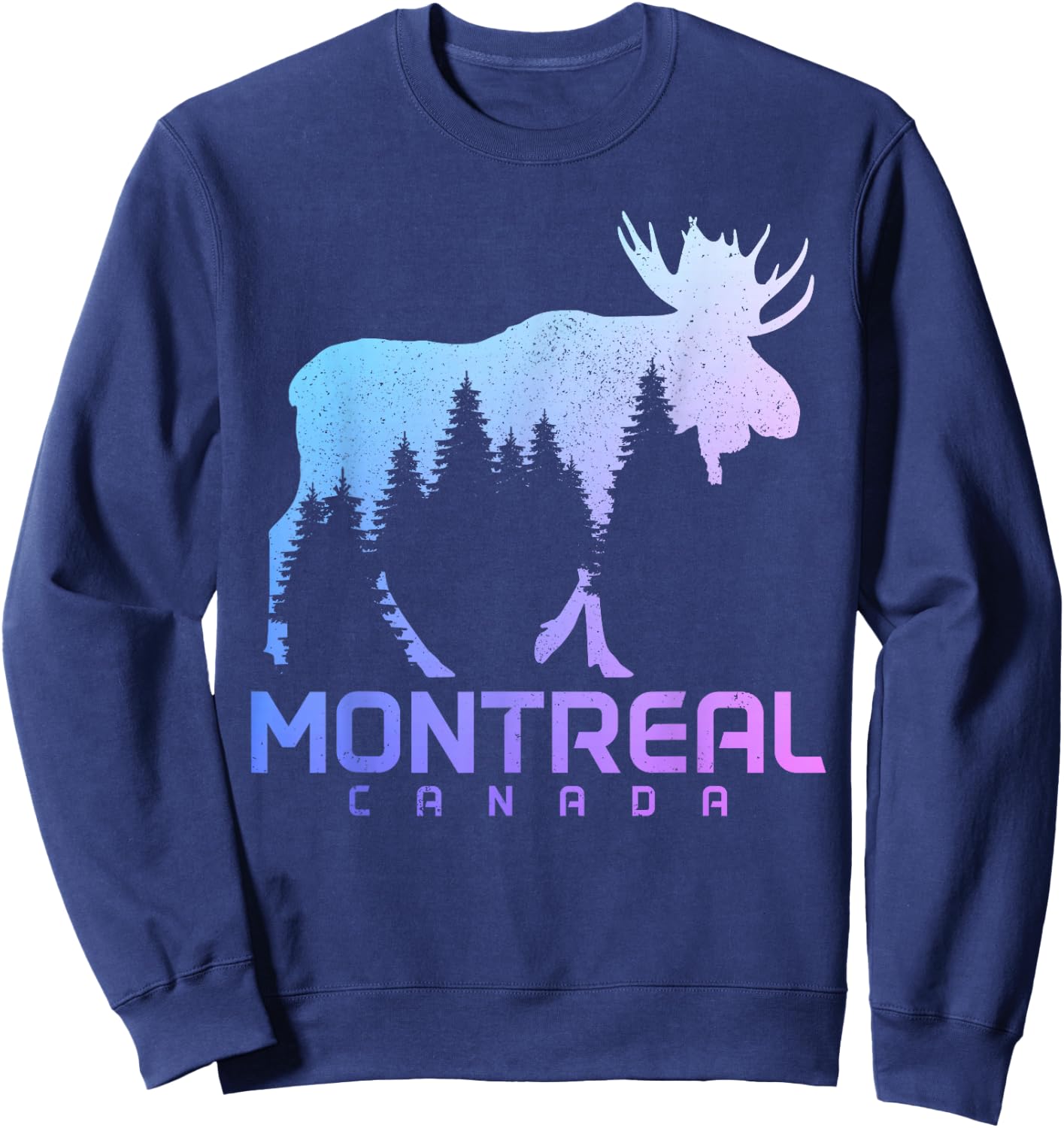 Montreal Quebec Canada Vintage Moose Souvenir Sweatshirt - Sweatshirt | Navy