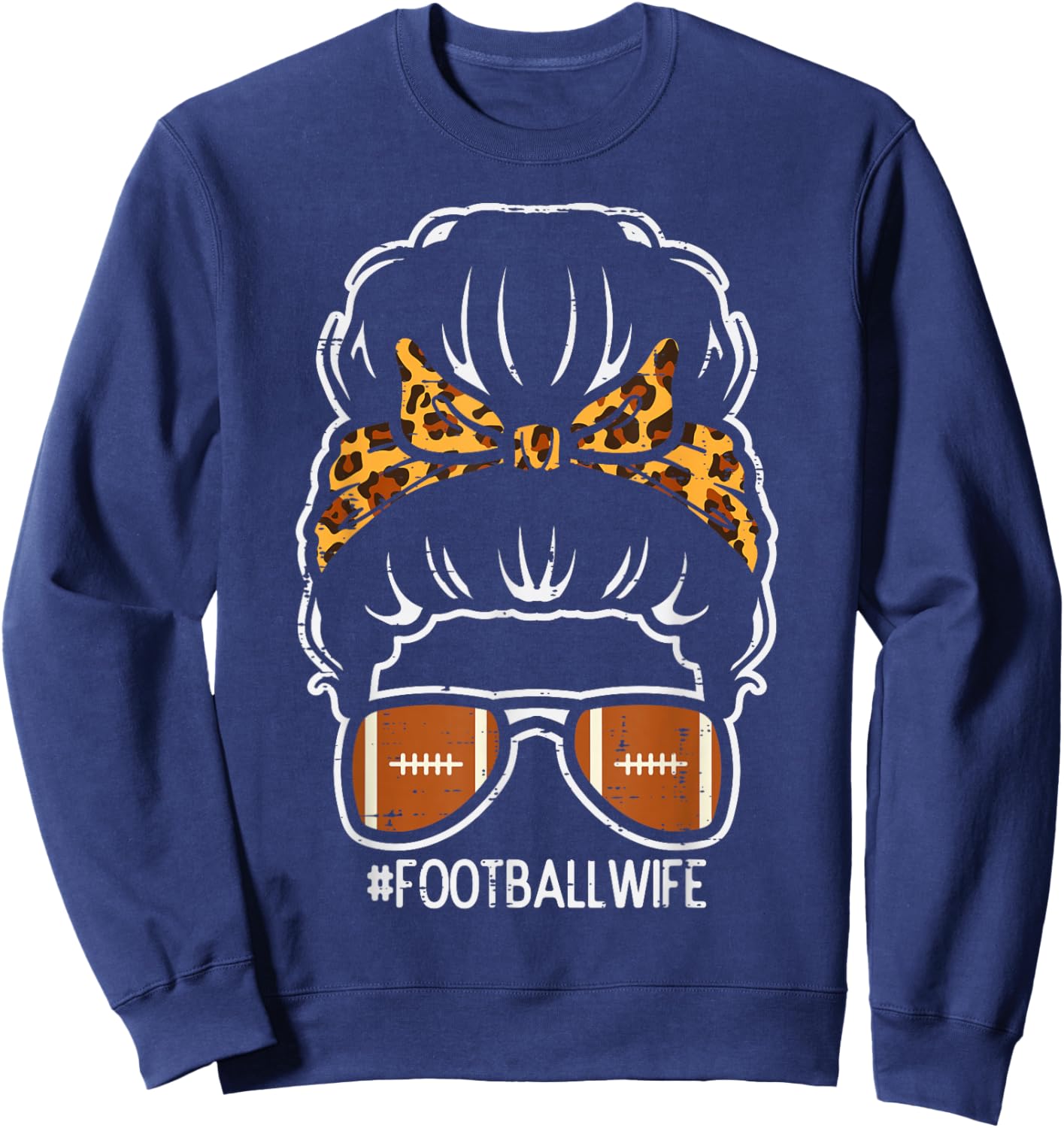 American Football Wife Leopard Bun Family Matching Women Sweatshirt - Sweatshirt | Navy