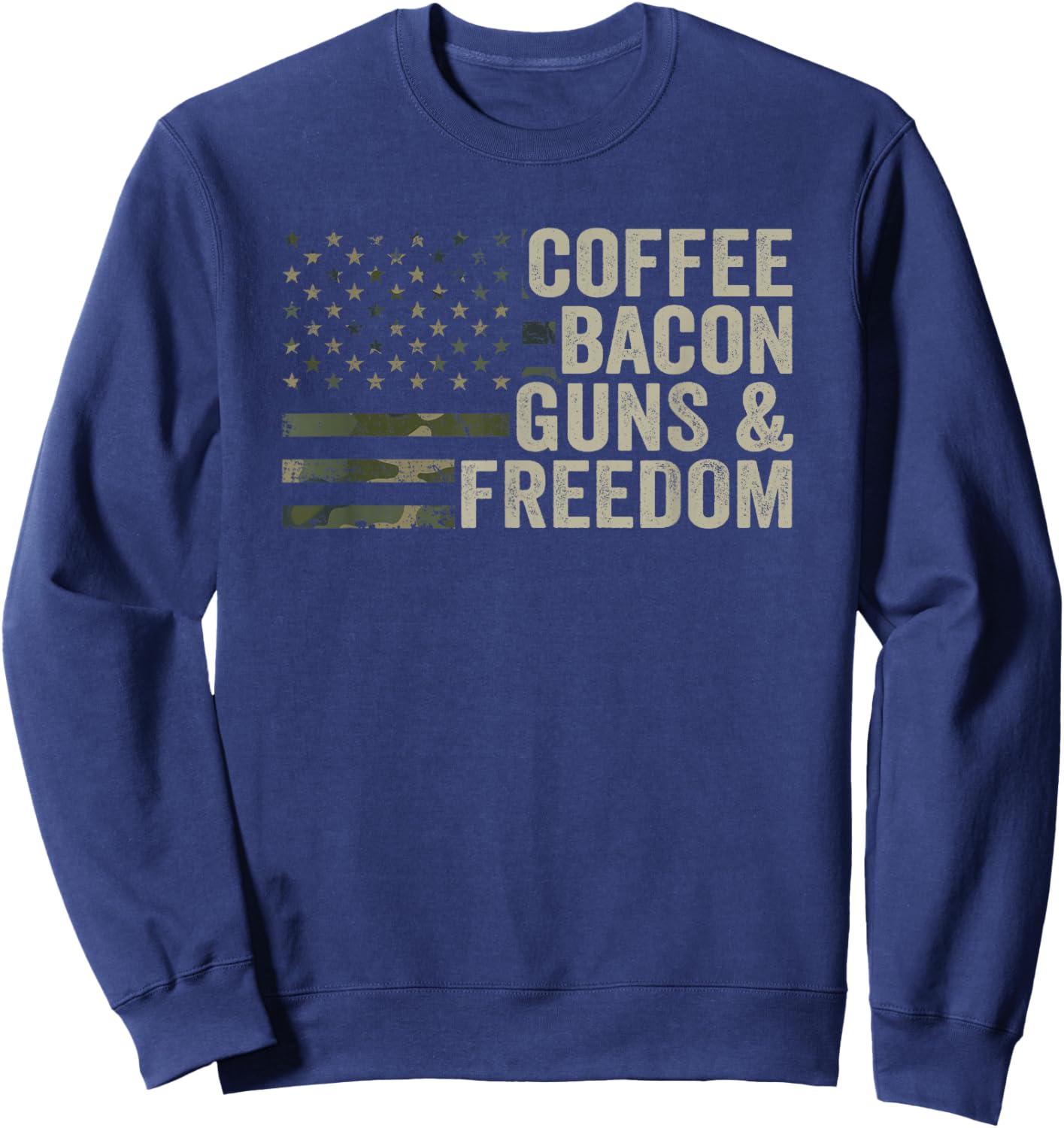 Coffee Bacon Guns & Freedom - BBQ Grill Gun Camouflage Flag Sweatshirt - Sweatshirt | Navy