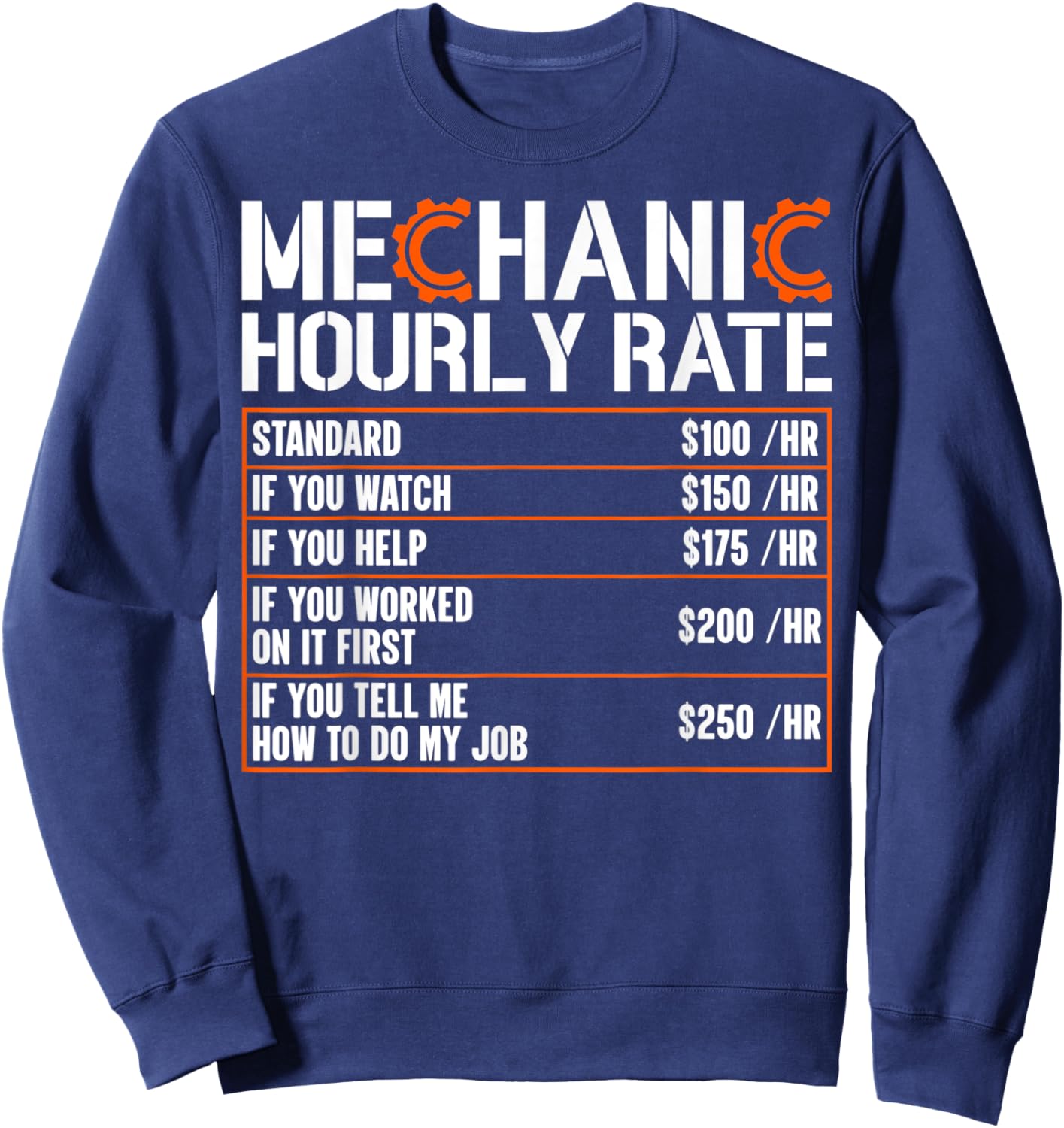 Mechanic Hourly Rate Funny Labor Rates Sweatshirt - Sweatshirt | Navy