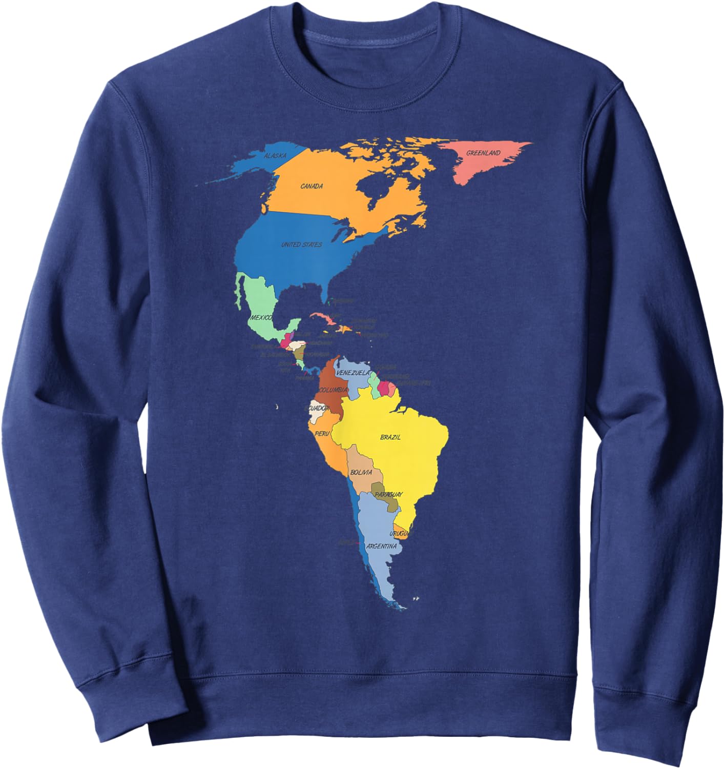 colored Map of North and South America with country names Sweatshirt - Sweatshirt | Navy